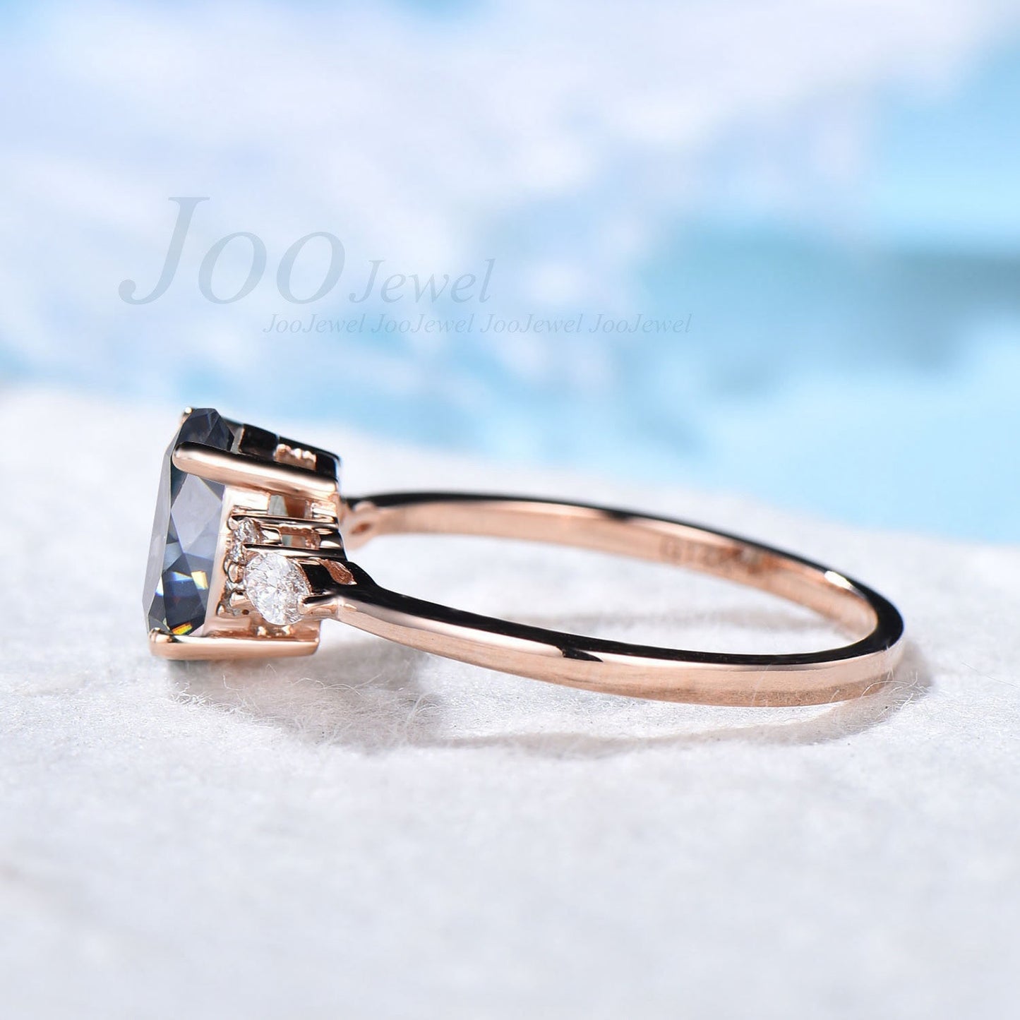Grey Moissanite Engagement Ring Rose Gold 1.5ct Oval Cut Grey Moissanite Ring Grey Gemstone Ring Vintage Cluster Promise Wedding Ring Women