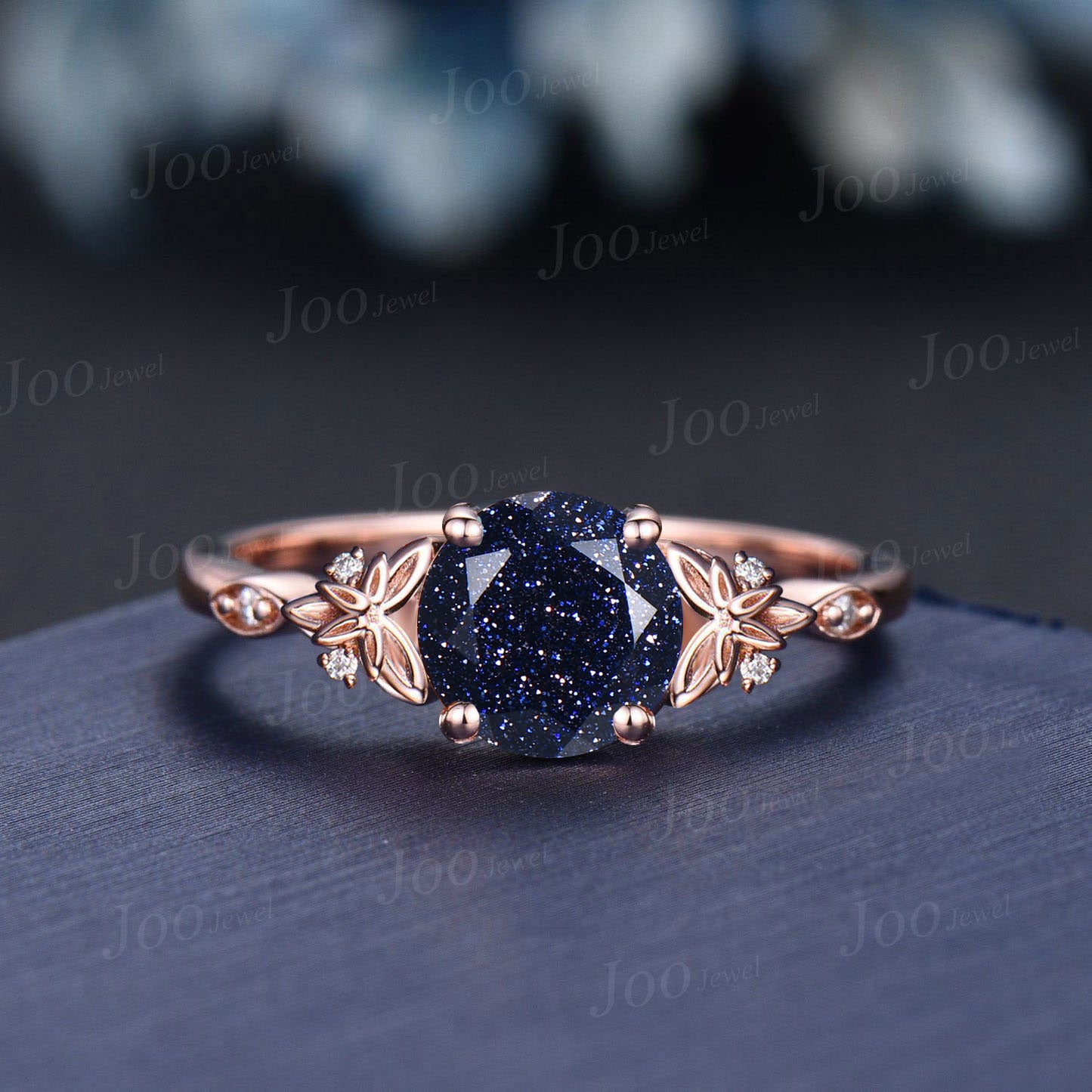 1.5ct Oval Galaxy Blue Sandstone Diamond Wedding Ring 14K Rose Gold Celtic Trinity Knot Irish Engagement Ring Unique Promise Ring for Women