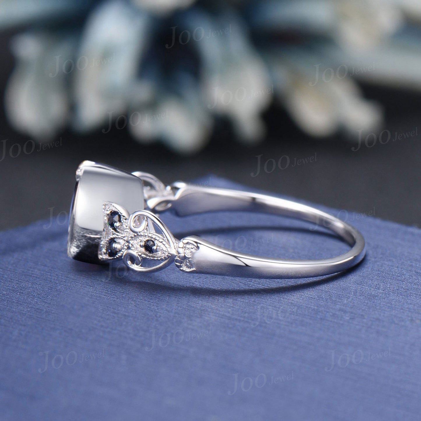 Round Cut Color-Change Alexandrite Ring Sterling Silver Moon Engagement Ring Filigree Butterfly Design Blue Sandstone Bridal Ring For Women