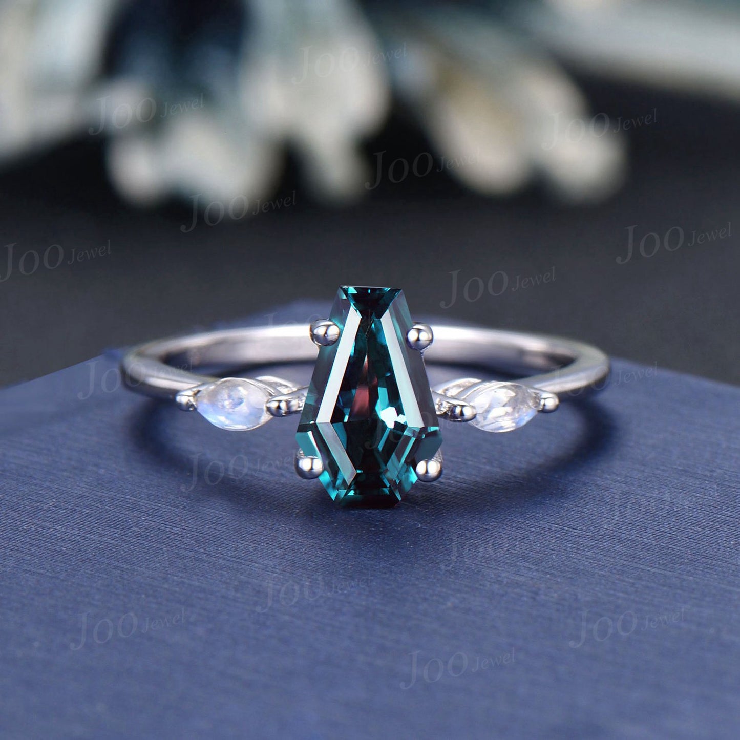 Coffin Shaped Alexandrite Moonstone Engagement Rings Set 14K Rose Gold Coffin Wedding Ring Color Changing Alexandrite Band Statement Ring