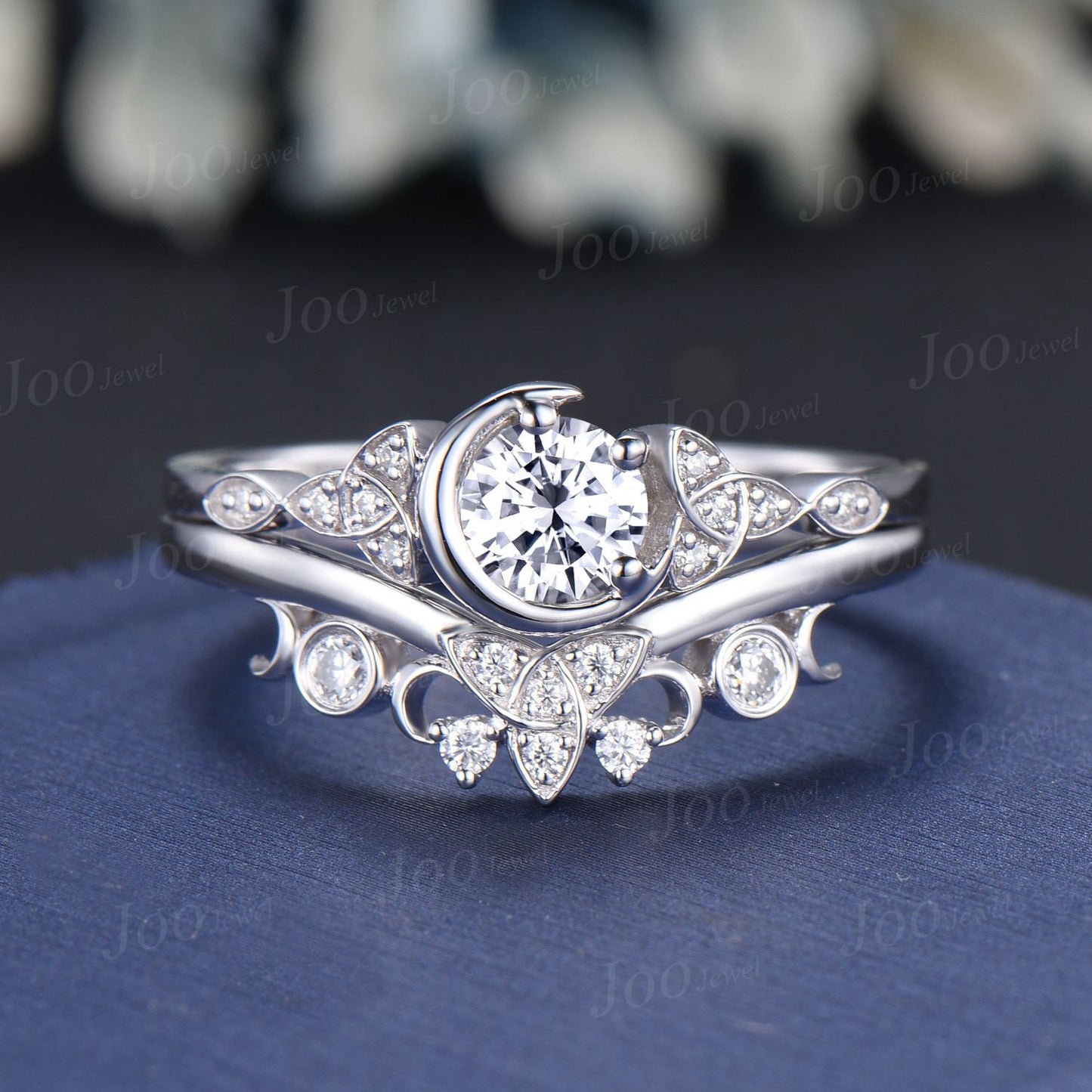 5mm Round Moissanite Celestial Moon Moissanite Celtic Bridal Set Trinity Knot Band 10K Rose Gold April Birthstone Birthday/Anniversary Gifts
