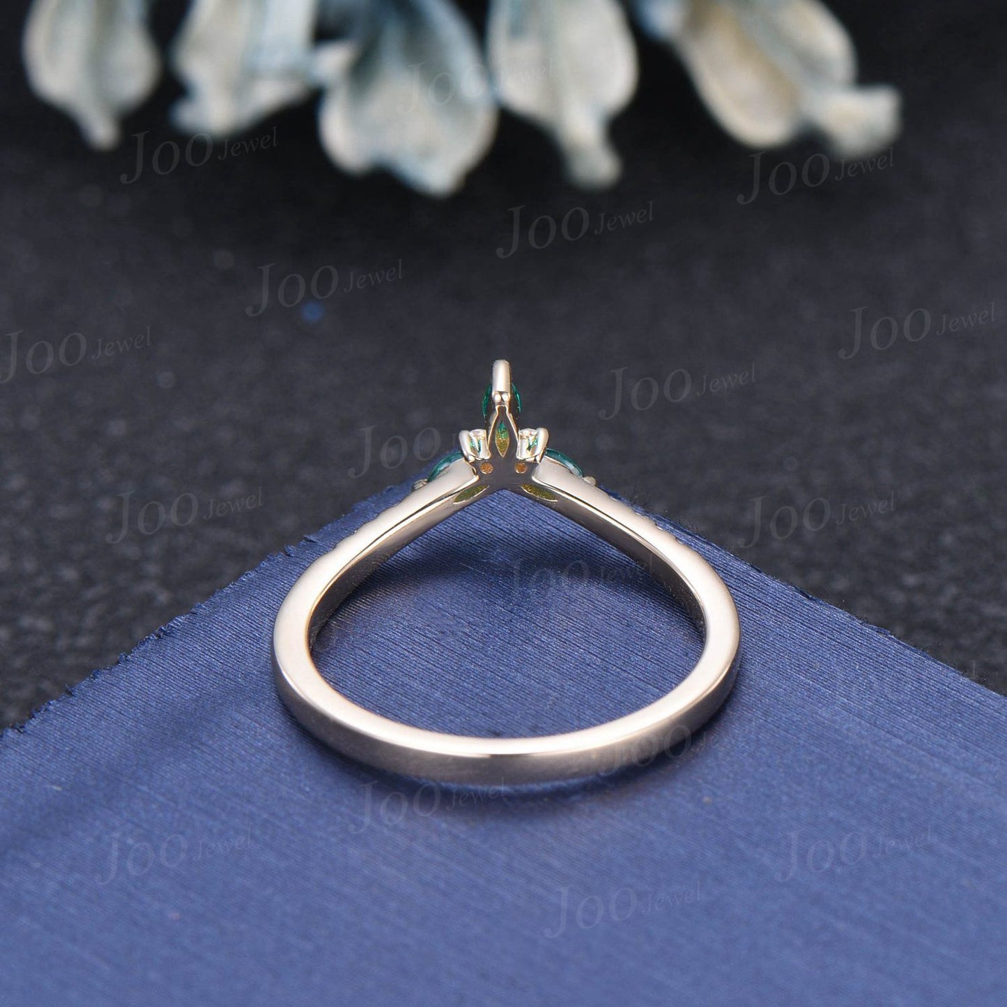 Green Emerald Contour Wedding Nesting Band Vintage Stacking Retro Matching Band Ring for Women May Birthstone Gifts