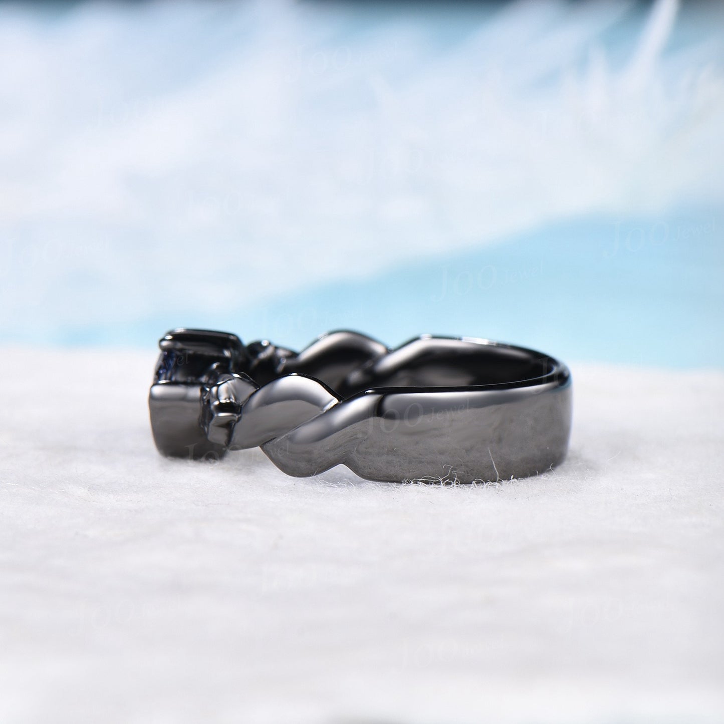 5mm Round Galaxy Blue Sandstone Engagement Ring Starry Sky Moon Star Cluster Ring Black Gemstone Celestial Ring Asymmetrical Promise Rings