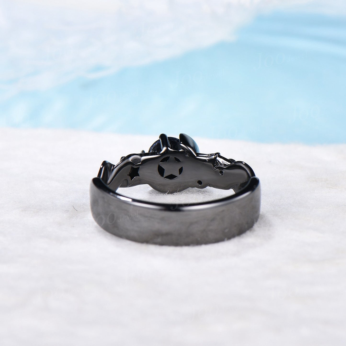 5mm Round Galaxy Blue Sandstone Engagement Ring Starry Sky Moon Star Cluster Ring Black Gemstone Celestial Ring Asymmetrical Promise Rings