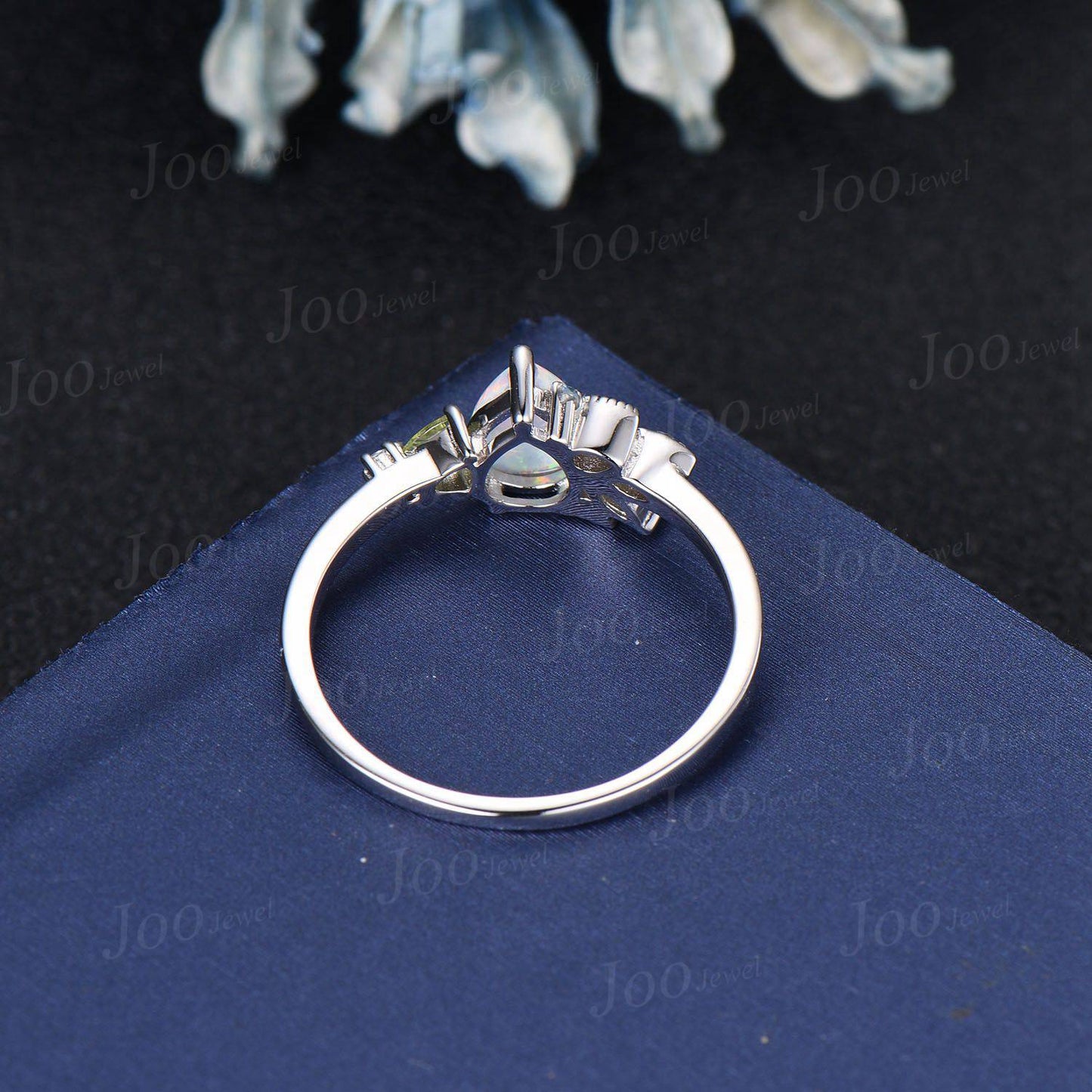 1.25ct Pear Opal Cluster Engagement Rings Personalized Multi-birthstone Topaz Peridot Blue Sapphire Alexandrite Ring White Opal Wedding Ring