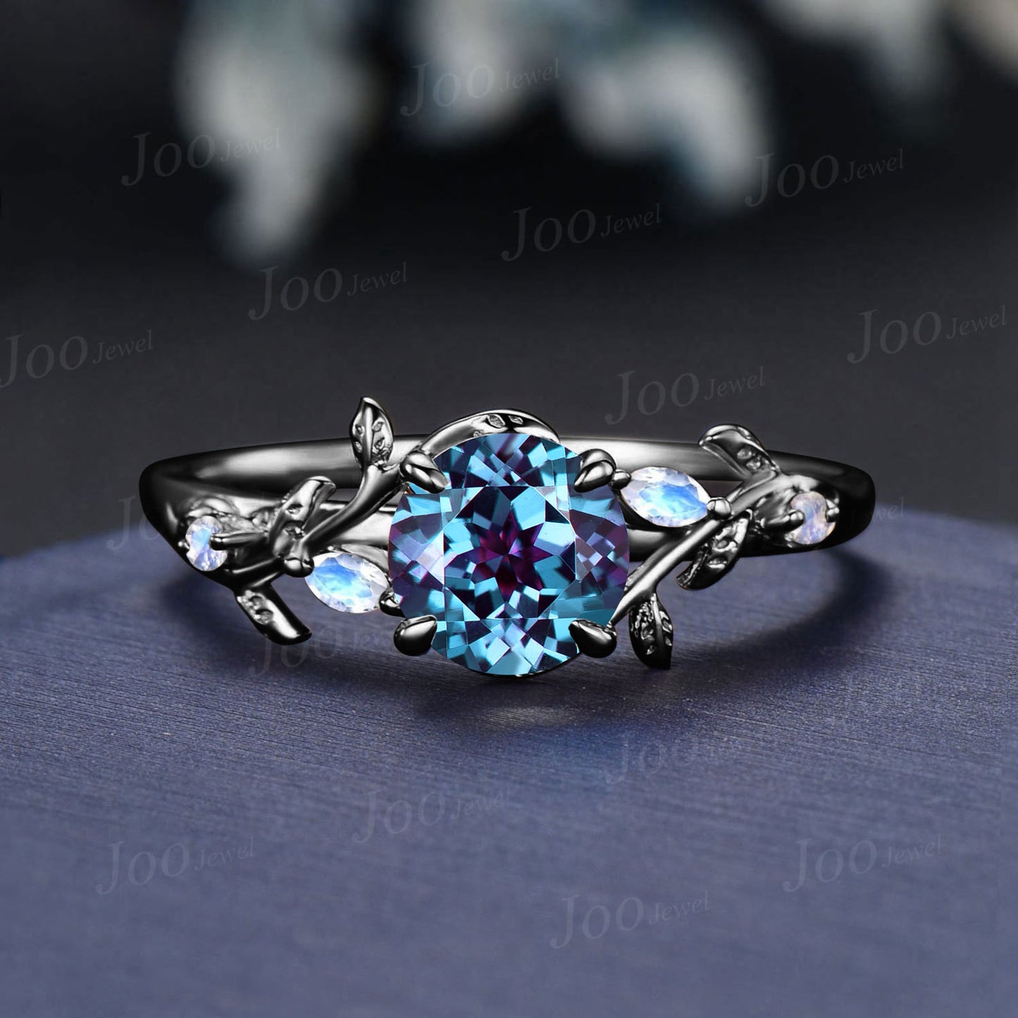 1ct Nature Inspired Round Cut Color-Change Alexandrite Moonstone Engagement Ring June Birthstone Jewelry Anniversary/Promise Gift for Women