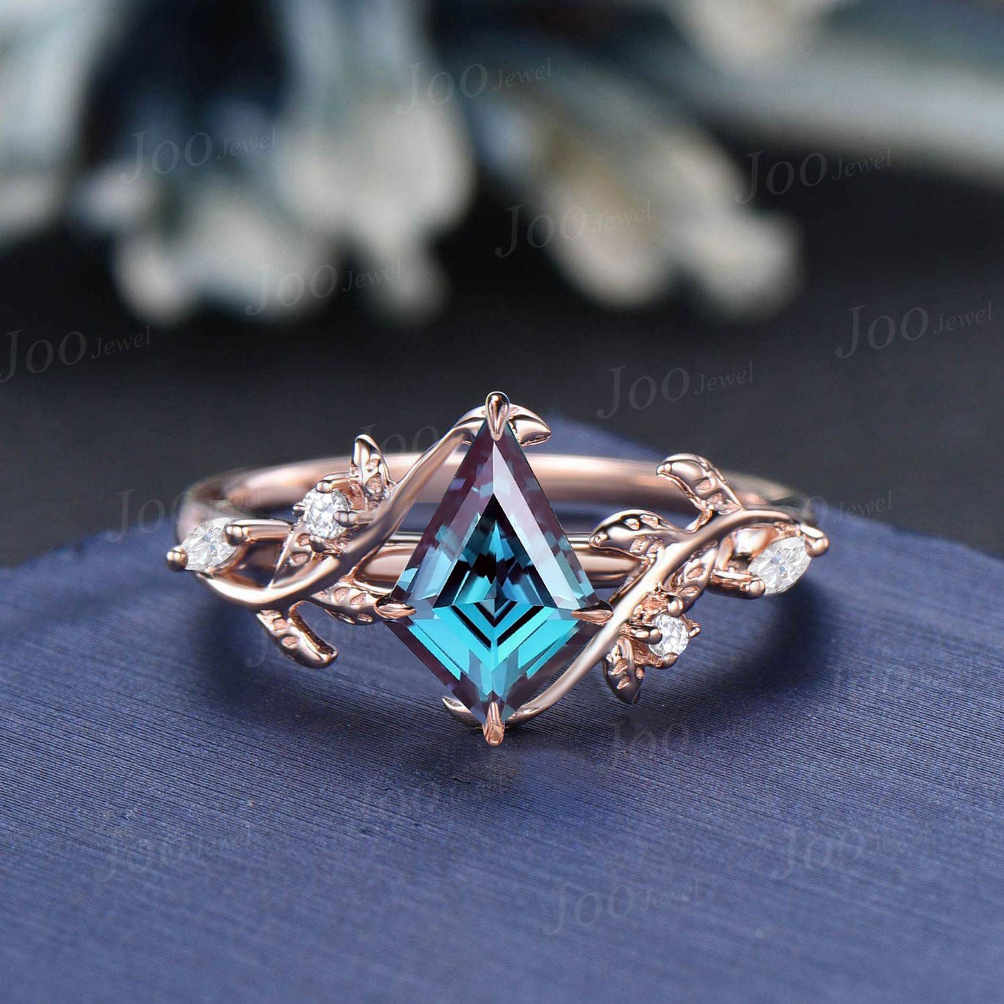 Unique 1ct Kite Bridal Set 10K Rose Gold Vintage Color-Change Alexandrite Diamond Engagement Ring Cluster Nature Leaf Wedding Ring For Women