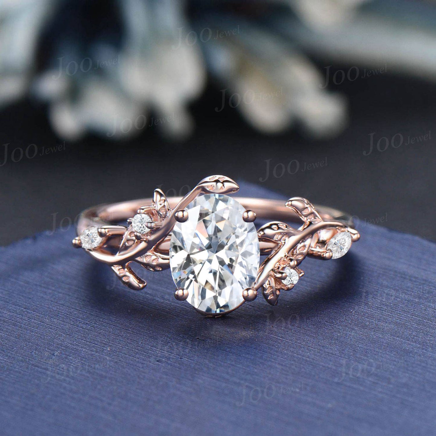 1.5ct Oval Cut Moissanite Wedding Ring Set Leaf Diamond Bridal Set Vintage 14K Rose Gold Branch Vine Unique Women Wedding Anniversary Gifts
