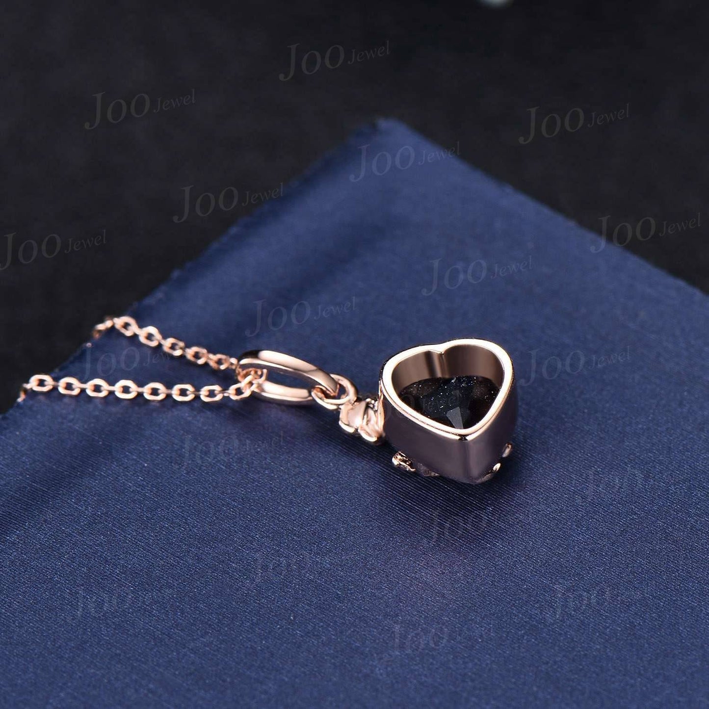 Rose Flower Galaxy Blue Sandstone Wedding Pendant Necklace Heart Shape Bridal Drop Necklaces 14K Rose Gold Nature Inspired Floral Jewelry
