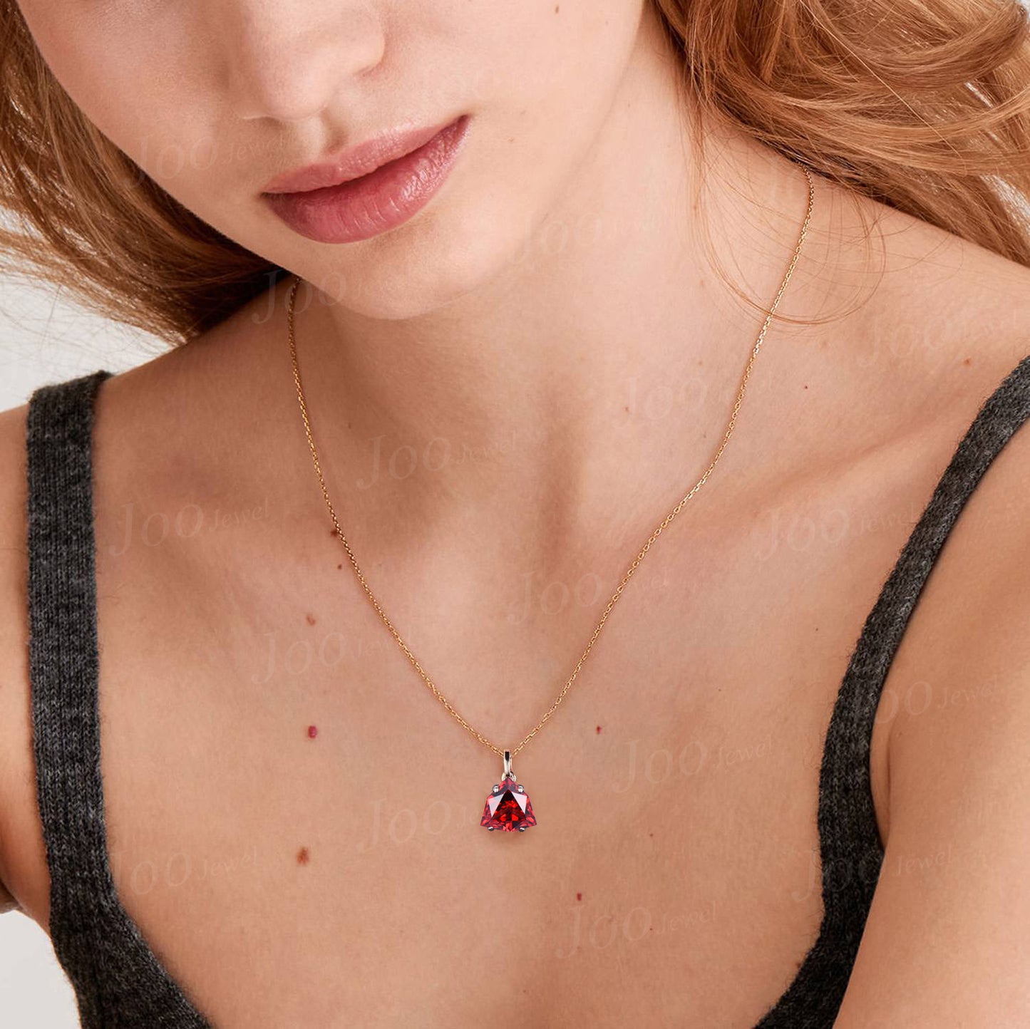 Shield Cut Natural Garnet Necklace Sterling Silver Vintage Unique Personalized Solitaire Gemstone Necklace For Women Unique Anniversary Gift