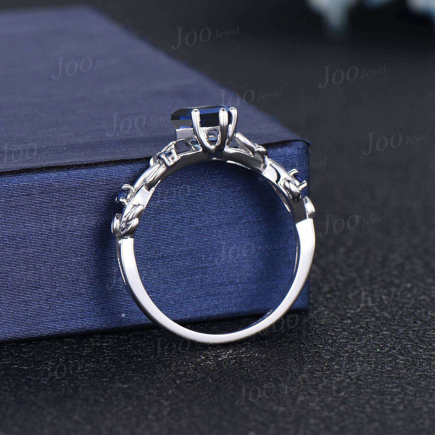 Nature Inspired Blue Sapphire Ring 1ct Kite Cut Blue Sapphire Engagement Ring Leaf Vine Blue Wedding Ring Unique September Birthstone Gifts