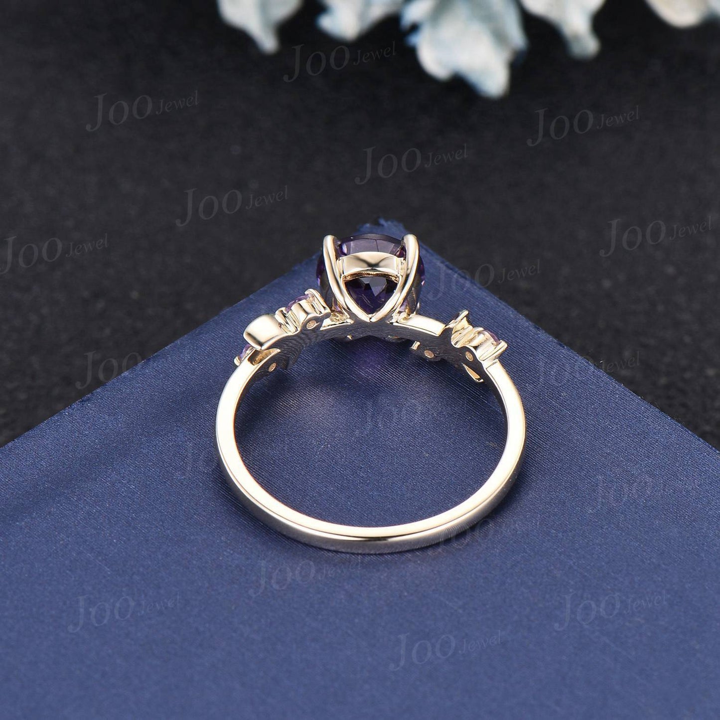 Round Natural Purple Amethyst Moon Wedding Ring Cluster Amethyst Ring Rose Gold Purple Crystal Celestial Promise Ring Unique Birthday Gifts