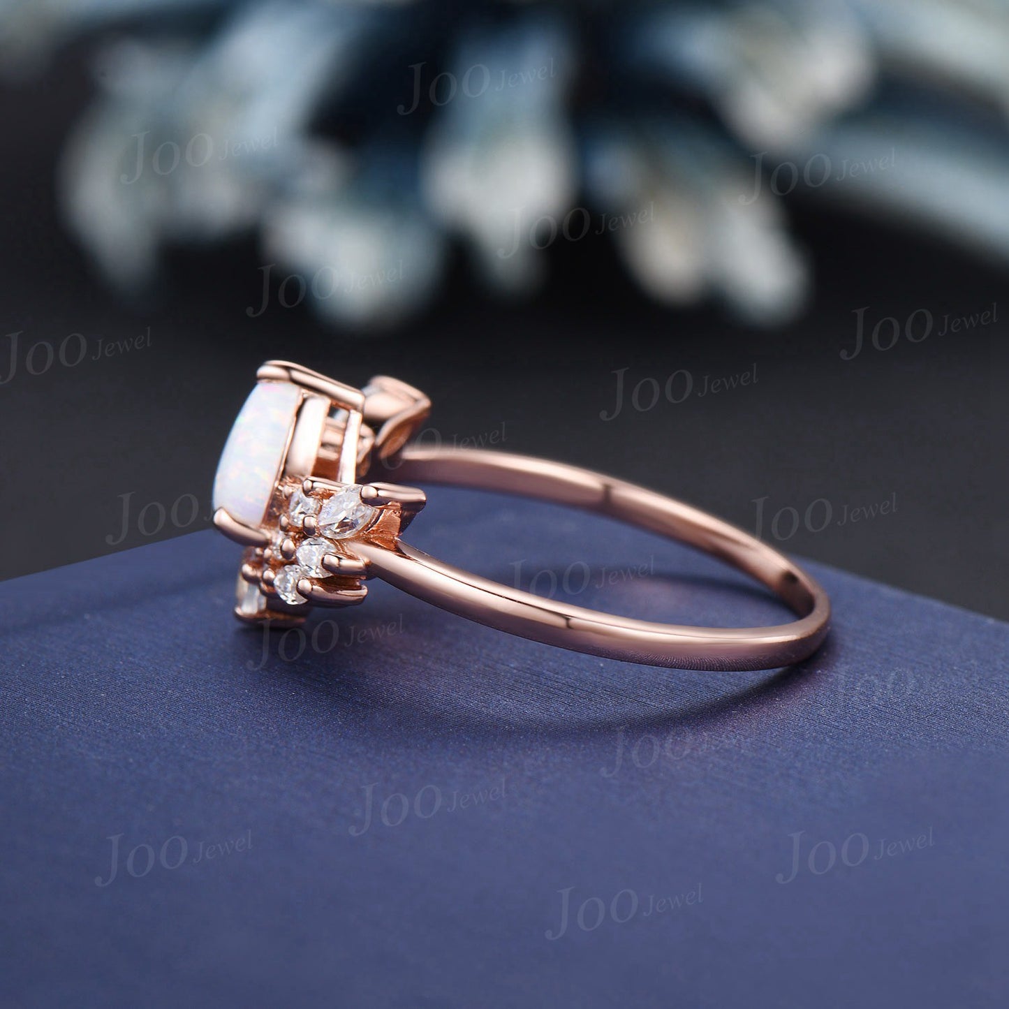 Pear Cut White Opal Ring Angel Wing Design Moissanite Opal Cluster Wedding Ring Round Cut Moonstone Promise Ring Personalized Handmade Gifts