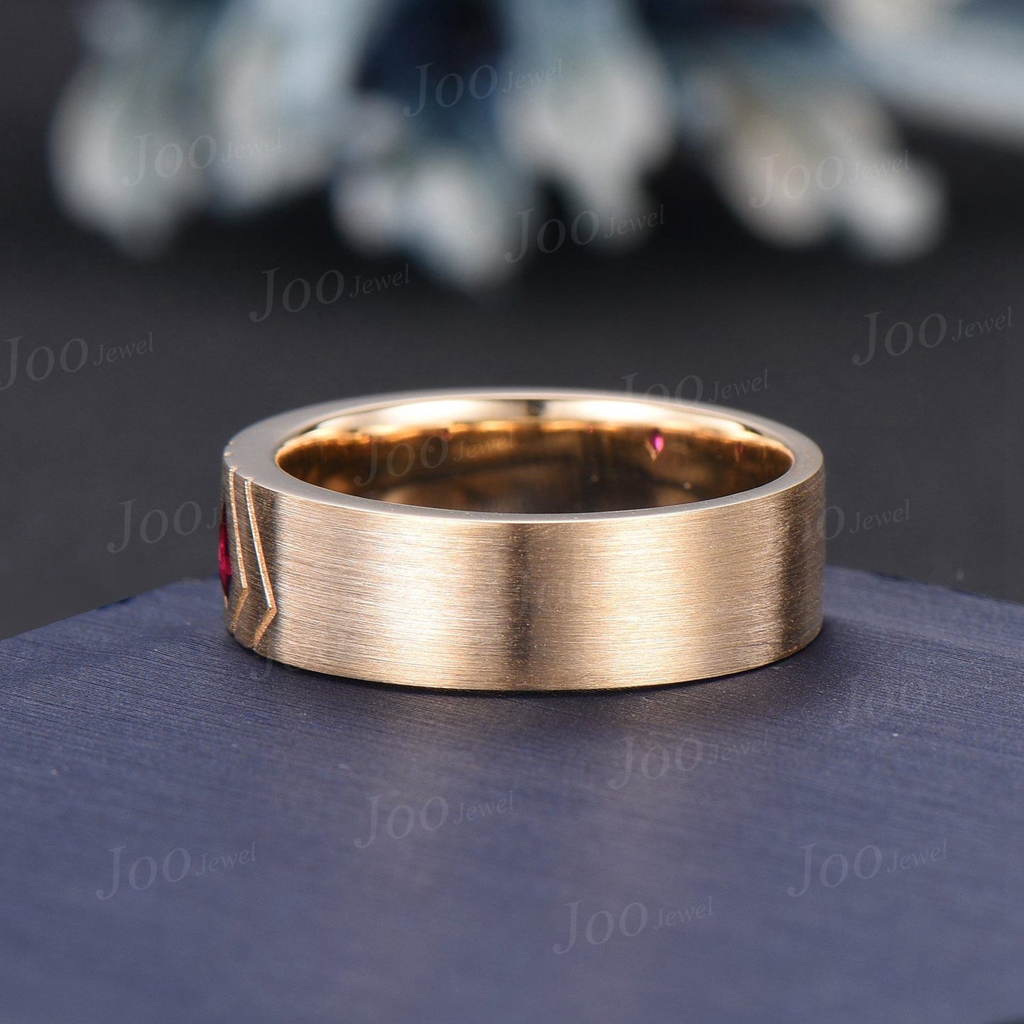 6mm Mens Kite Red Ruby Band 14K Solid Gold Men Solitaire Engagement Ring Brushed Finished Band Womens Ruby Wedding Band Unique Promise Ring