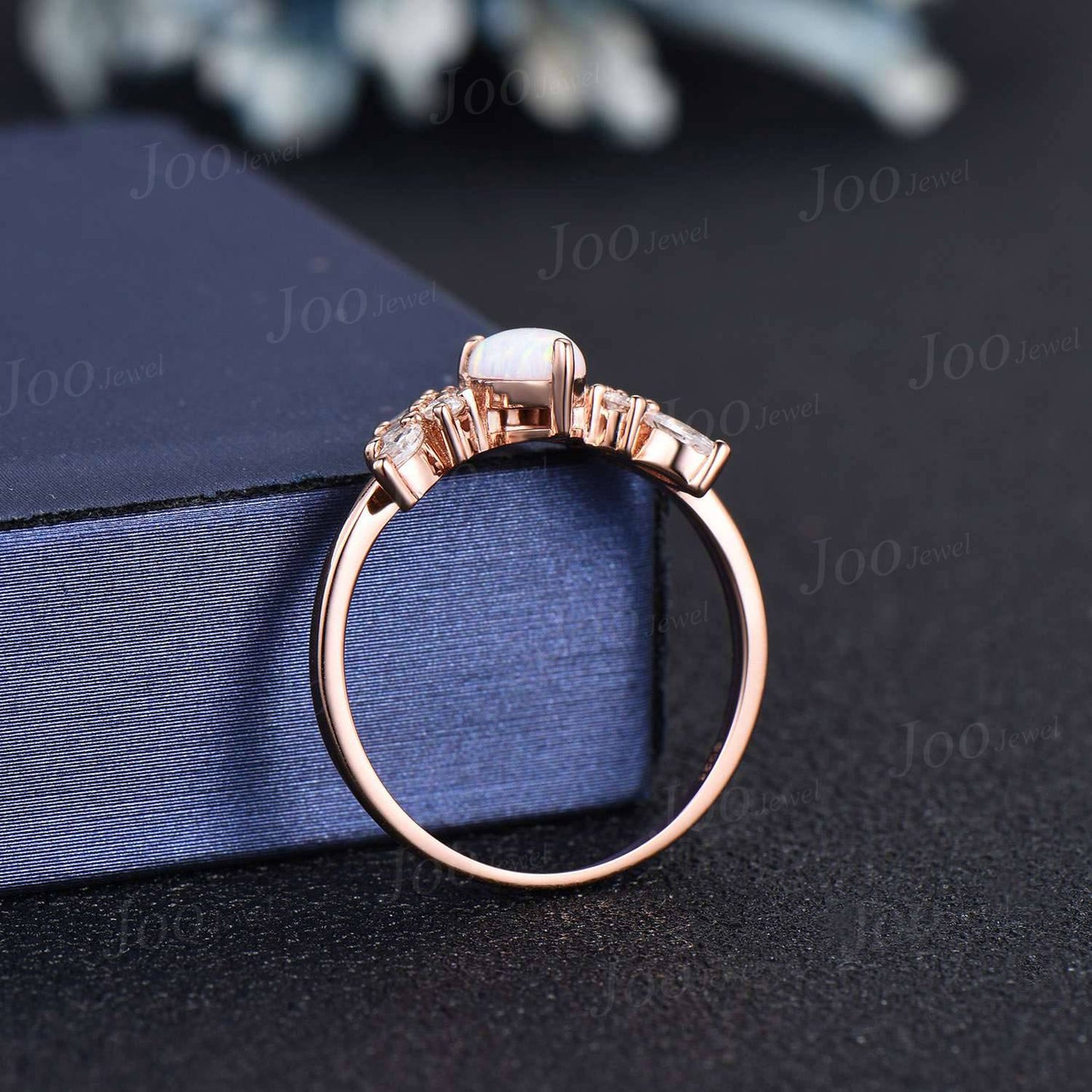 Pear Cut White Opal Ring Angel Wing Design Moissanite Opal Cluster Wedding Ring Round Cut Moonstone Promise Ring Personalized Handmade Gifts