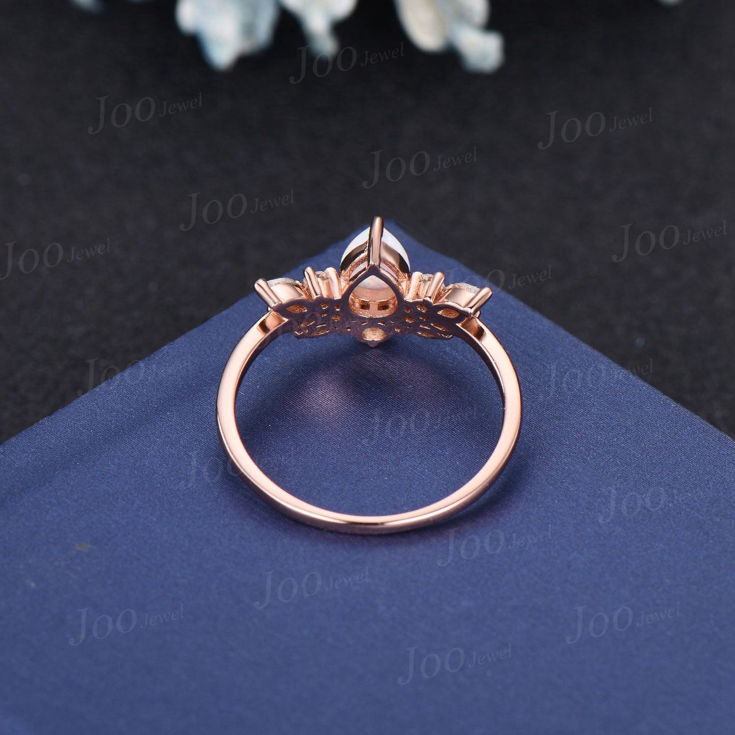 Pear Cut White Opal Ring Angel Wing Design Moissanite Opal Cluster Wedding Ring Round Cut Moonstone Promise Ring Personalized Handmade Gifts
