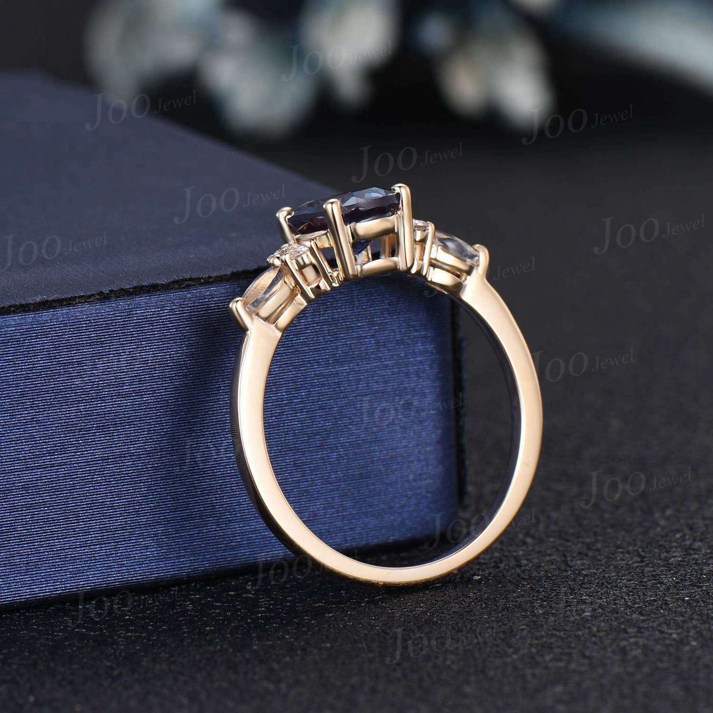 1.5ct Oval Alexandrite Ring Moonstone Cluster Engagement Ring Rose Gold June Birthstone Color Change Stone Unique Wedding Anniversary Gift