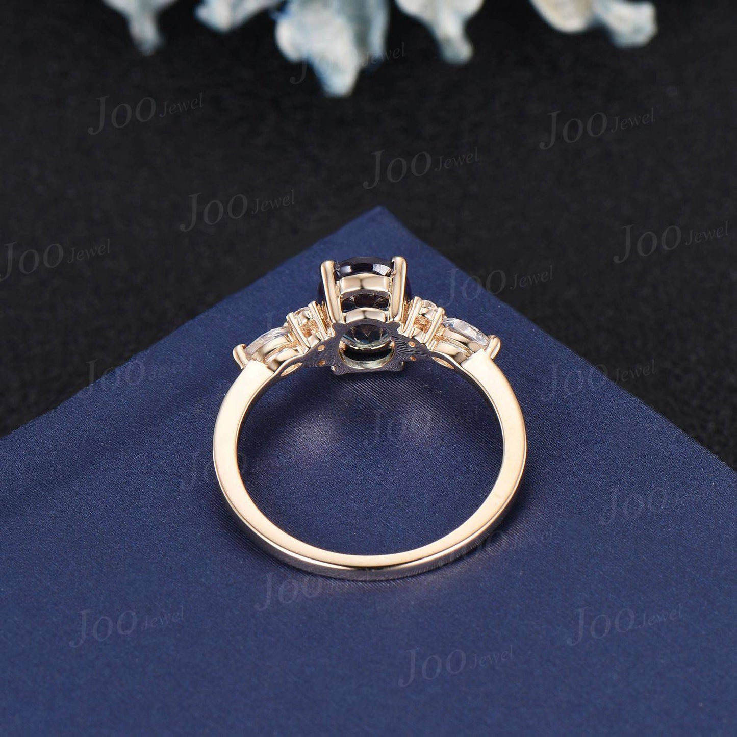 1.5ct Oval Alexandrite Ring Moonstone Cluster Engagement Ring Rose Gold June Birthstone Color Change Stone Unique Wedding Anniversary Gift