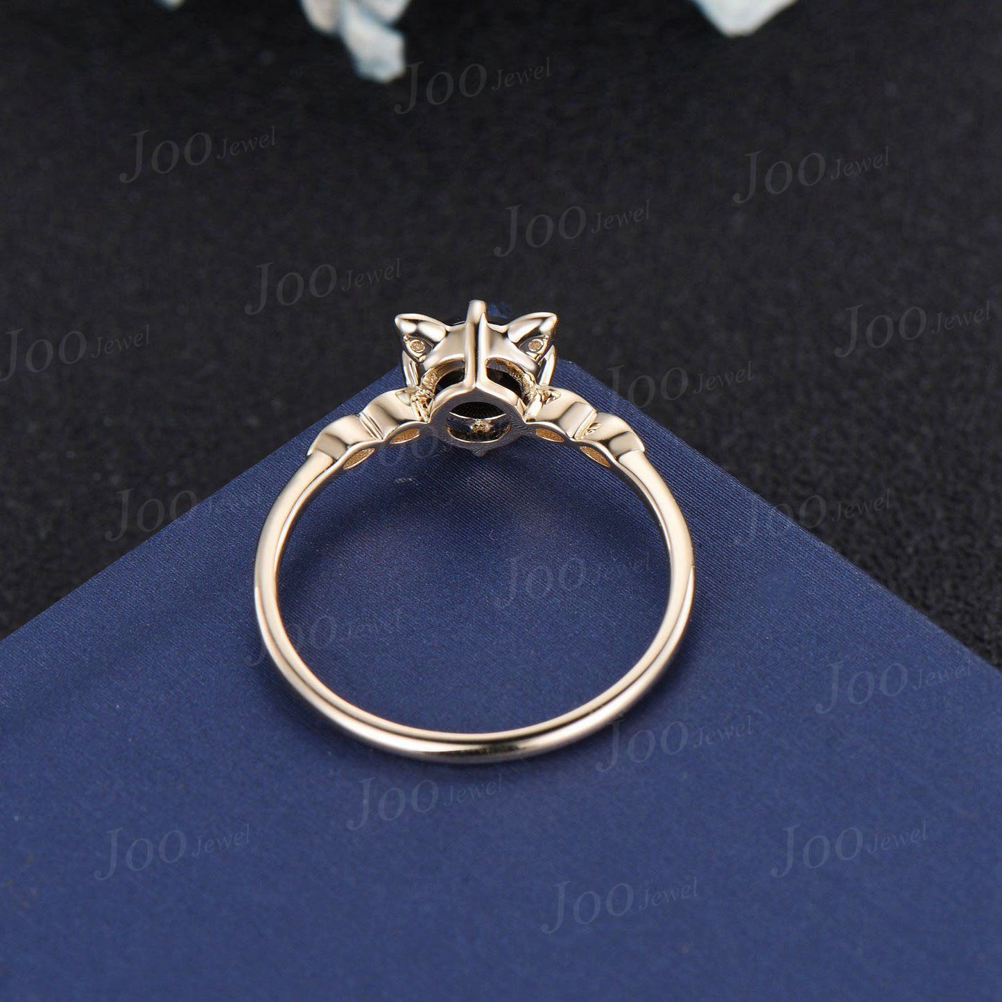 Cat Engagement Ring Vintage 1ct Natural Black Onyx Promise Ring Round Black Wedding Ring Peekaboo Kitten Black Gemstone Gifts for Cat Lover