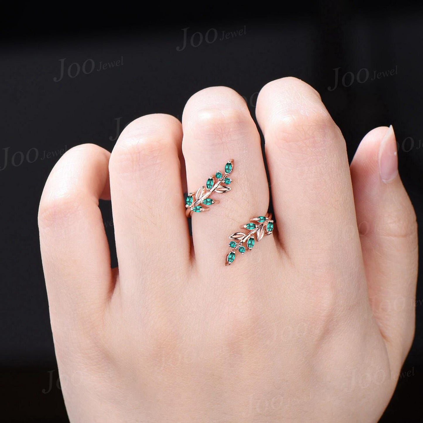 Nature Inspired Back Rutilated Quartz Floral Engagement Ring Set Sunflower Design Citrine Wedding Ring Emerald Leaf Enhancer Rings For Women