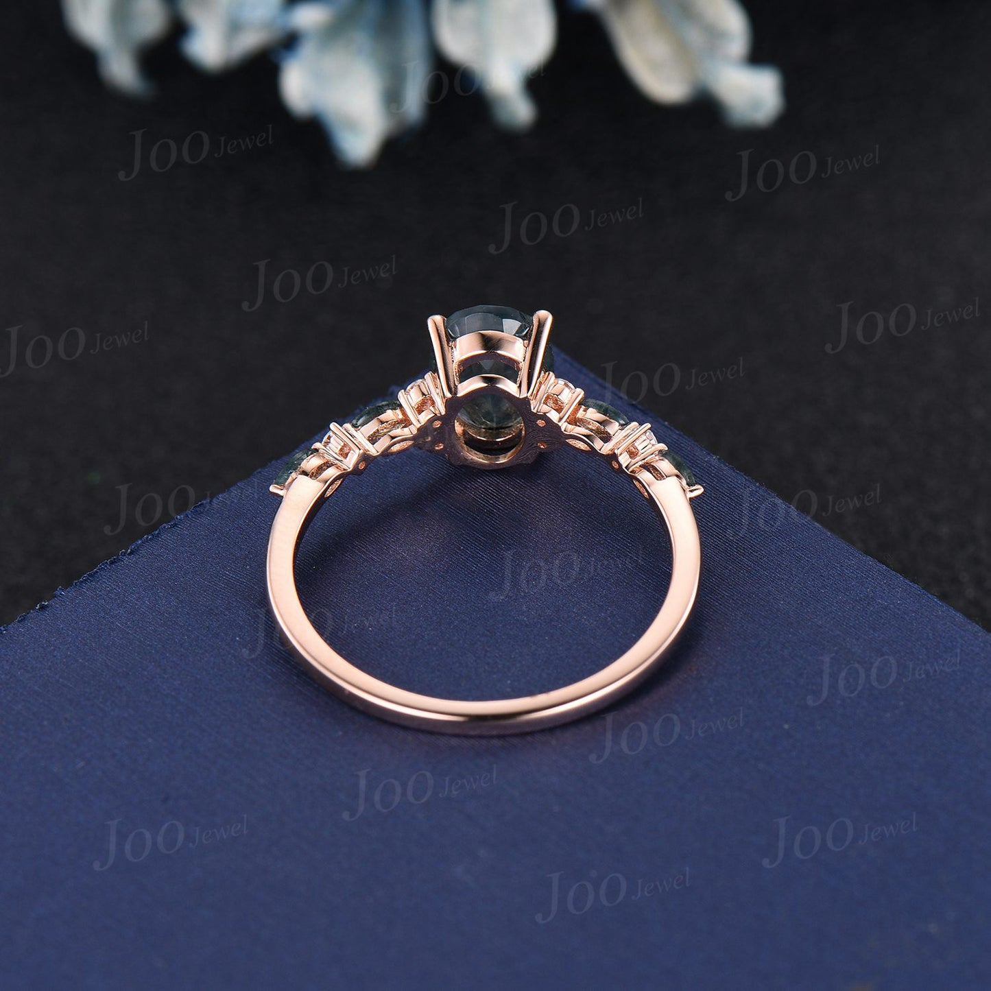 1.5ct Oval Cut Natural Moss Agate Engagement Rings Rose Gold Cluster Aquatic Agate Promise Ring Marquise Moss Round Moissanite Wedding Ring