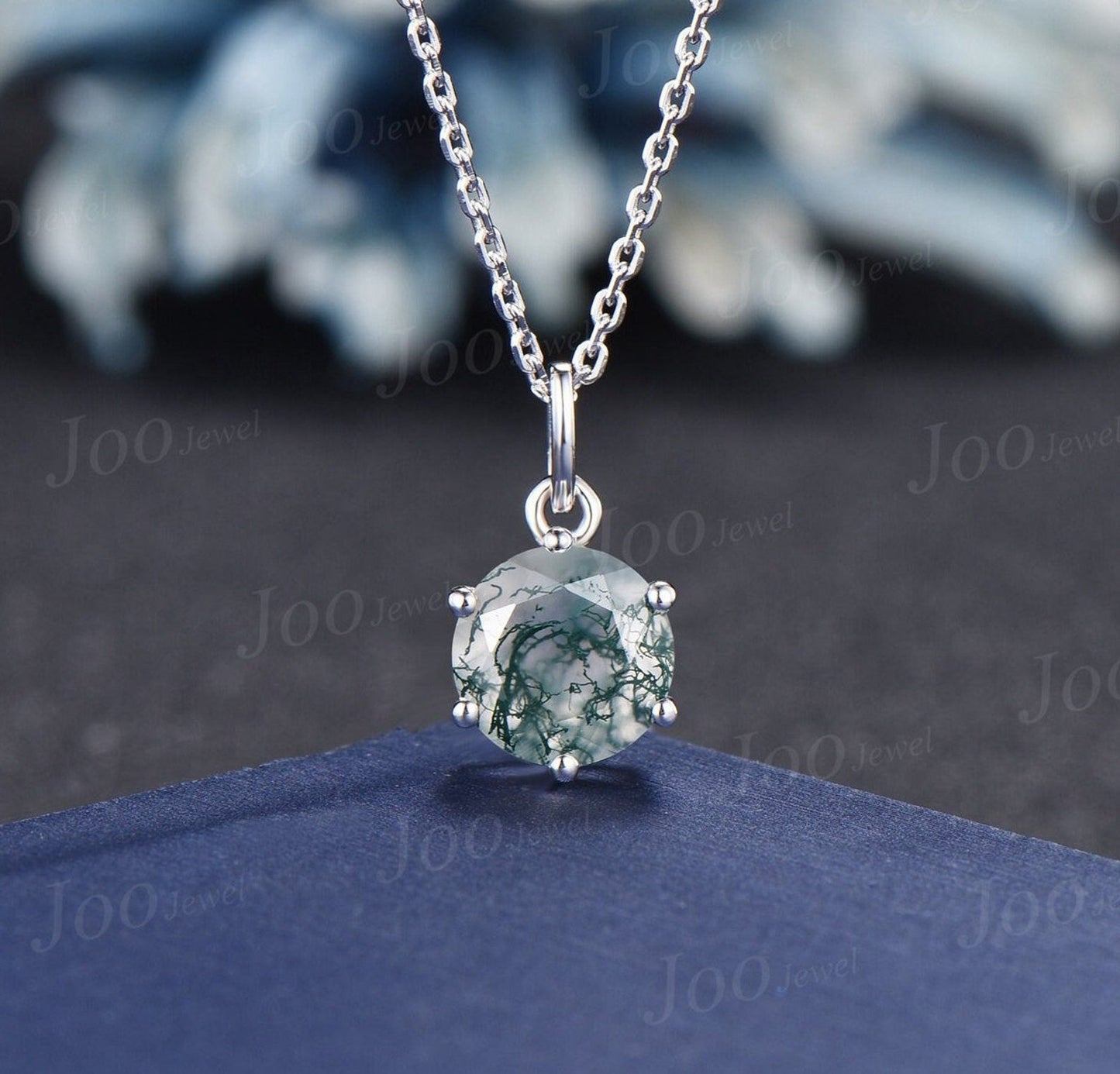 1.5ct Natural Green Moss Agate Drop Necklace Vintage Kite Green Gemstone Pendant 14K Rose Gold Unique Kite Solitaire Bridal Necklace Women