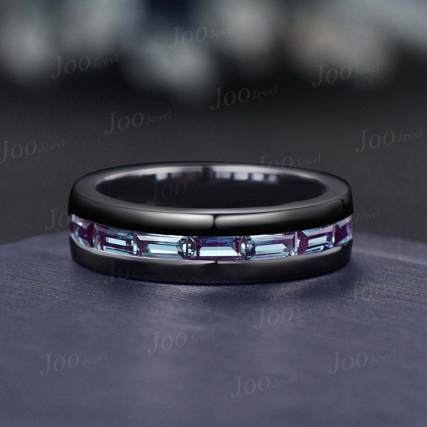 Mens Alexandrite Polish Finish Wedding Band Baguette Cut Alexandrite Band 6mm Solid Gold Vintage Half Eternity Band Men Solitaire Retro Ring