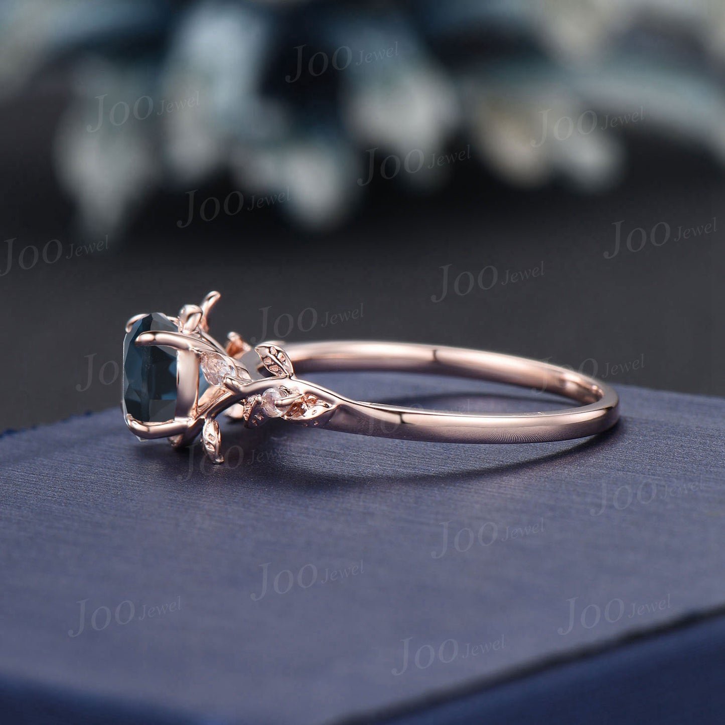 1ct Natural London Blue Topaz Moonstone Ring Vintage Rose Gold Round Nature Inspired Topaz Engagement Ring December Birthstone Gift Women