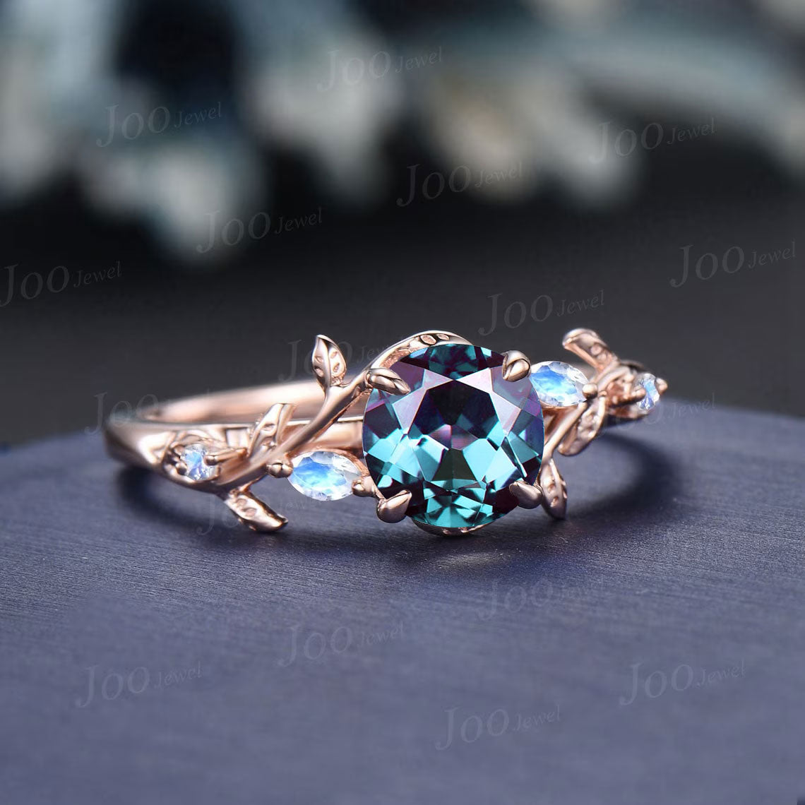 1ct Nature Inspired Round Cut Color-Change Alexandrite Moonstone Engagement Ring June Birthstone Jewelry Anniversary/Promise Gift for Women