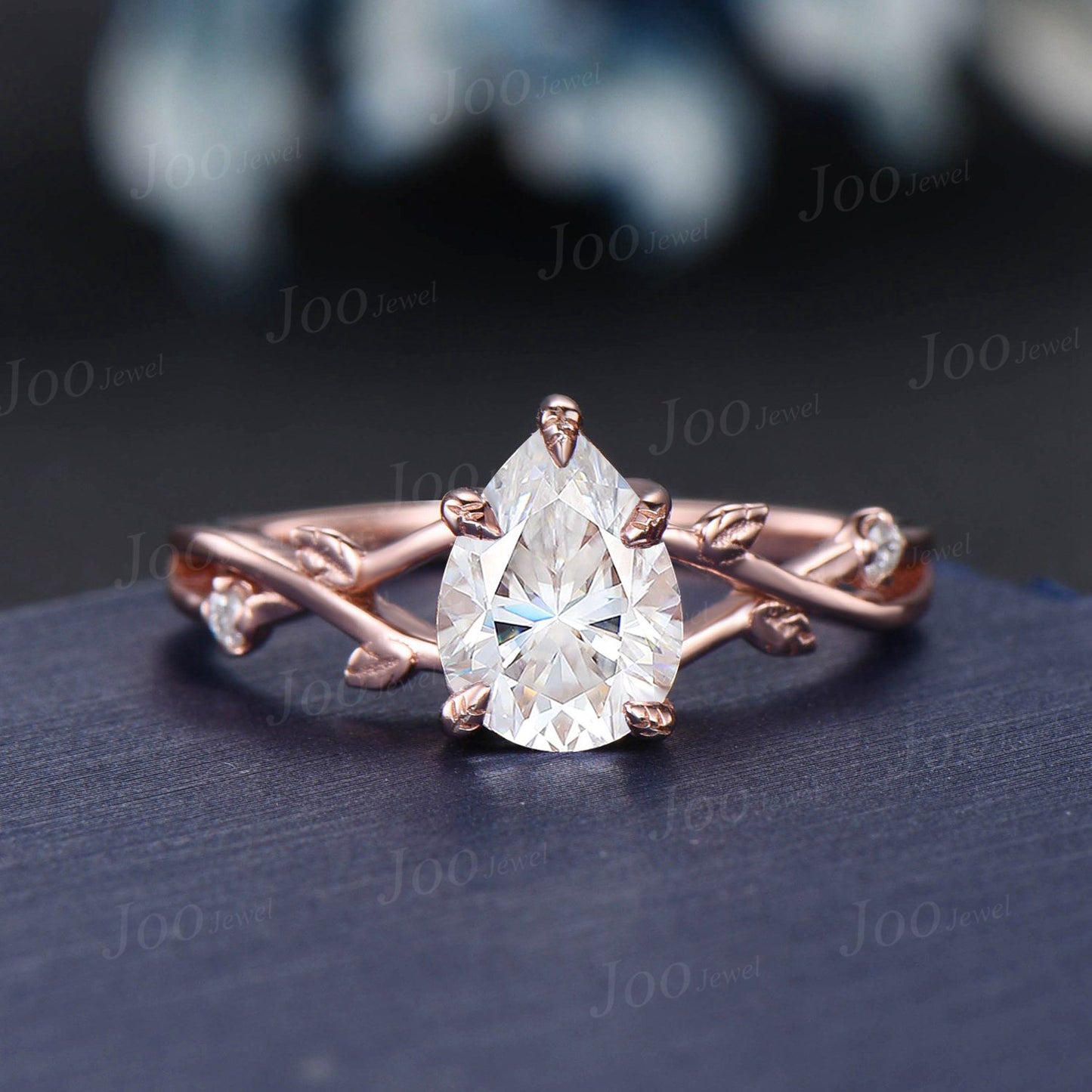 1.25ct Pear Moissanite Diamond Twig Vine Ring Set 14K Rose Gold Nature Inspired Moissanite Engagement Ring Unique Promise Anniversary Rings