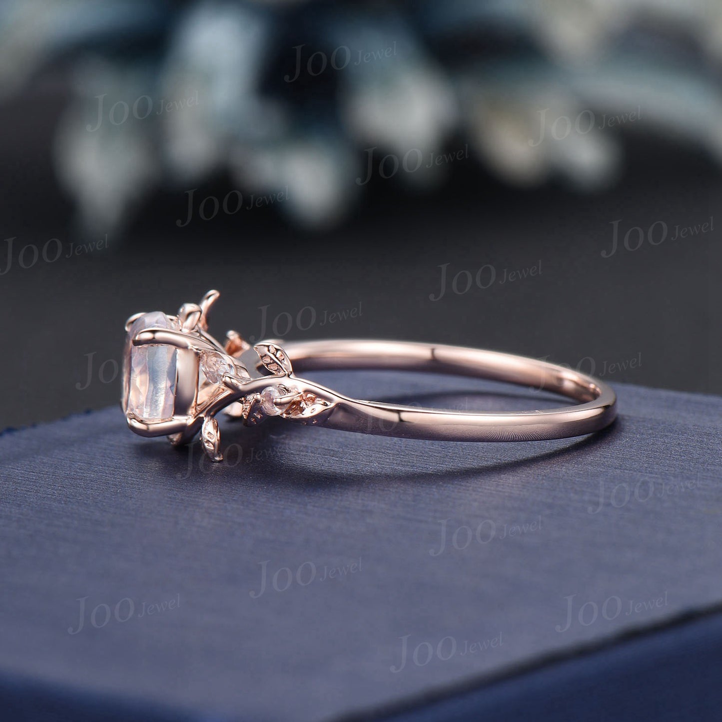 5mm Round Natural Moonstone Engagement Ring Silver Nature Inspired Moonstone Wedding Ring Cluster Leaf Twig Vine Ring June Birthstone Gifts