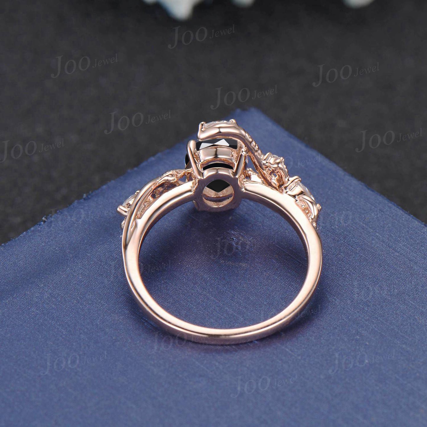 Unique Gothic Natural Black Onyx Garnet Snake Engagement Ring Vintage 14K Rose/Black Gold Nature Inspired Leaf Oval Wedding Ring for Women
