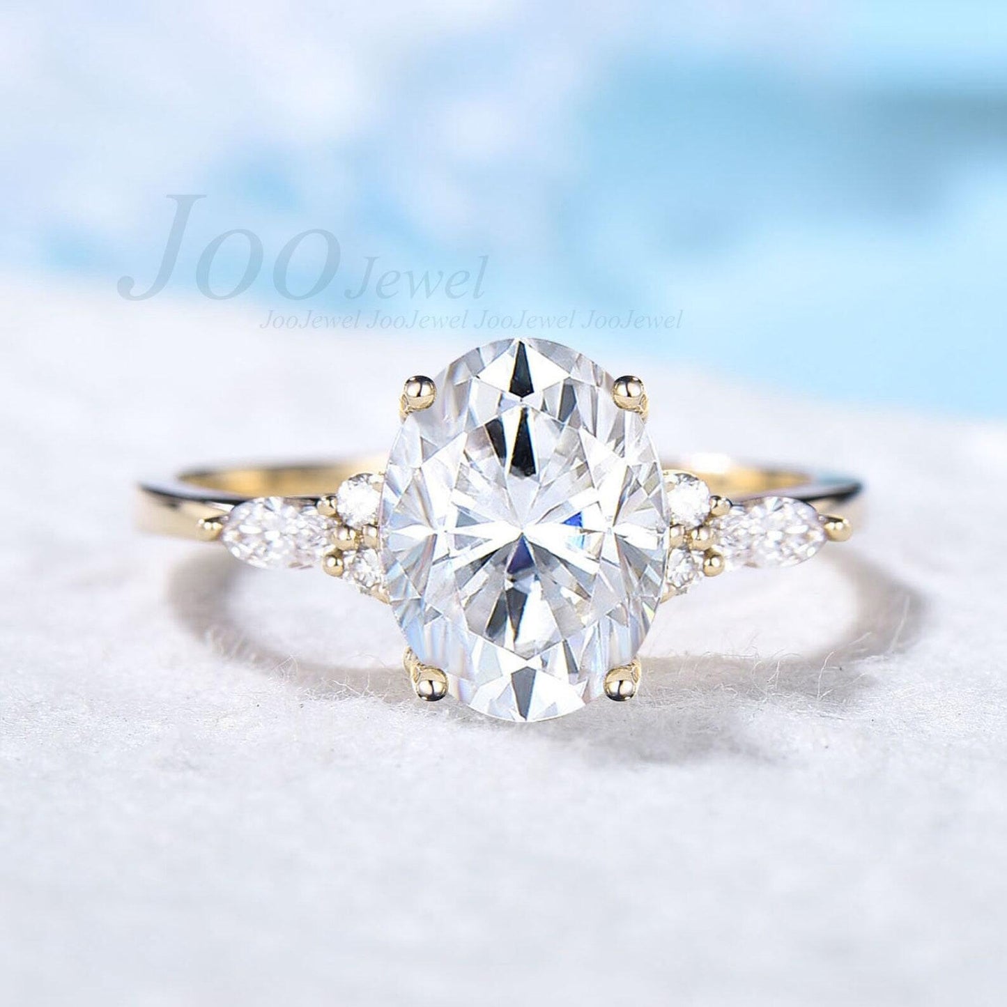 Oval Wedding Ring 3ct Dainty Moissanite Engagement Ring April Birthstone Cluster Moissanite Diamond Ring Anniversary Gift for Women Wife