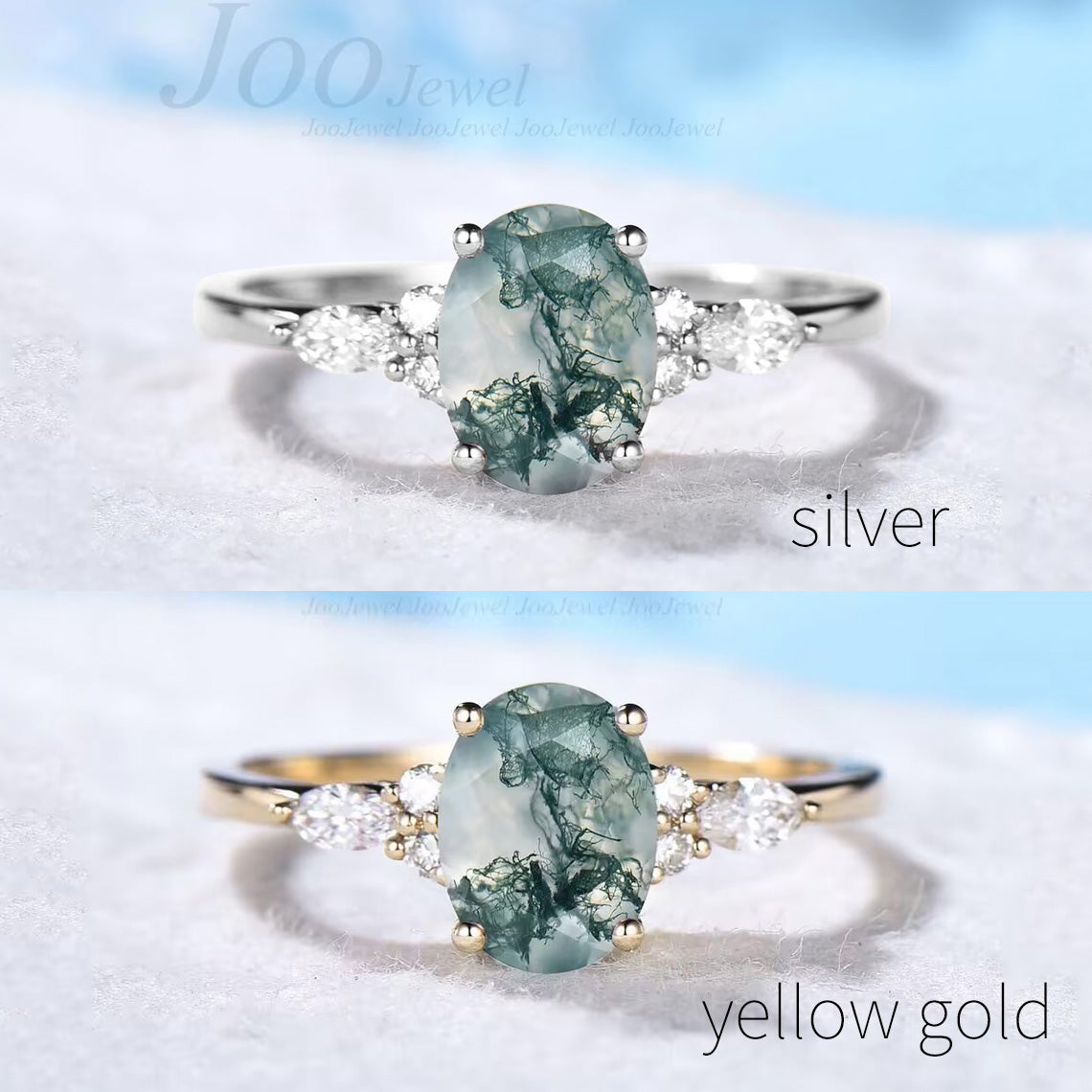 1.5ct Oval Natural Green Moss Agate Engagement Ring Rose Gold Cluster Aquatic Agate Promise Ring Woman Marquise Cut CZ Diamond Wedding Ring