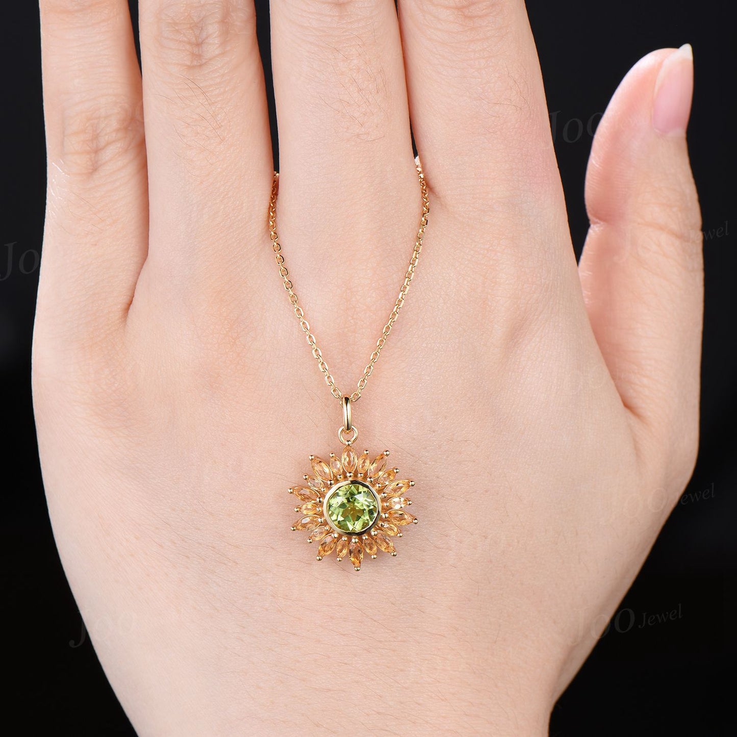Sunflower Stud Earrings | Round Cut Natural Peridot Citrine Halo Earrings in 9K Gold | Dainty August Birthstone Birthday Gifts for Women