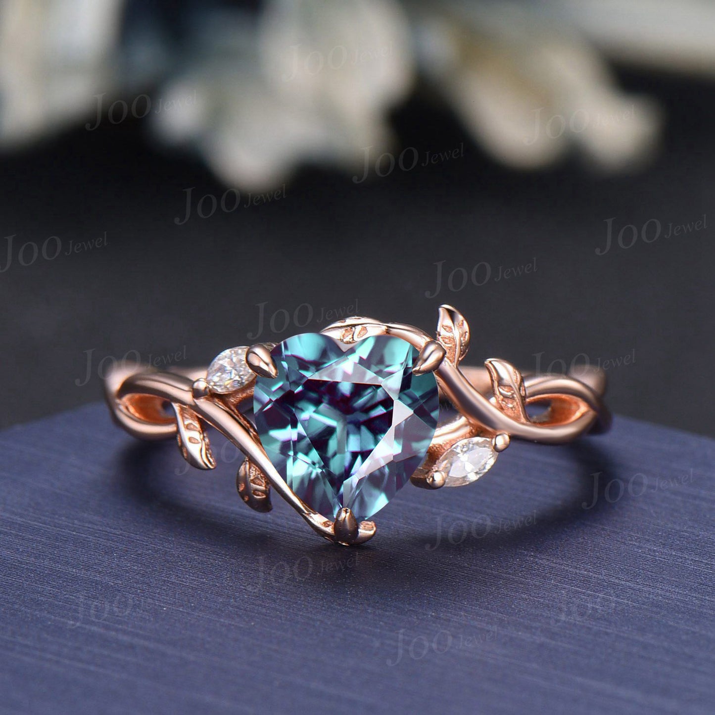 Black Ring Set Nature Inspired Color-Change Alexandrite Amethyst Bridal Set Twig Vine Pear Alexandrite Engagement Ring June Birthstone Gifts (Copy)