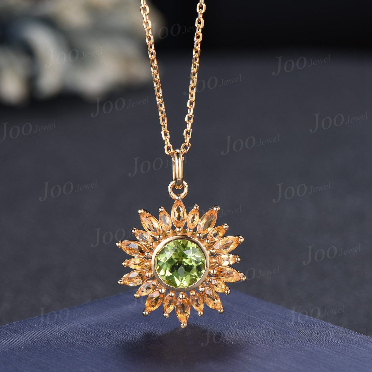 Sunflower Stud Earrings | Round Cut Natural Peridot Citrine Halo Earrings in 9K Gold | Dainty August Birthstone Birthday Gifts for Women