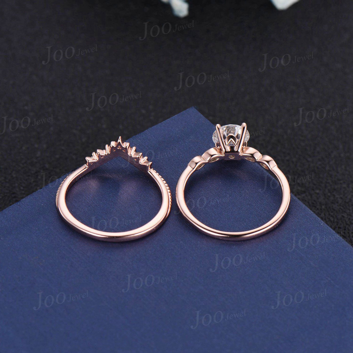 Cat Themed Engagement Ring Round Natural Black Onyx Wedding Ring Set Women Unique Rose Gold Kitten Ring Unique Gift For Cat Lover/Daughter