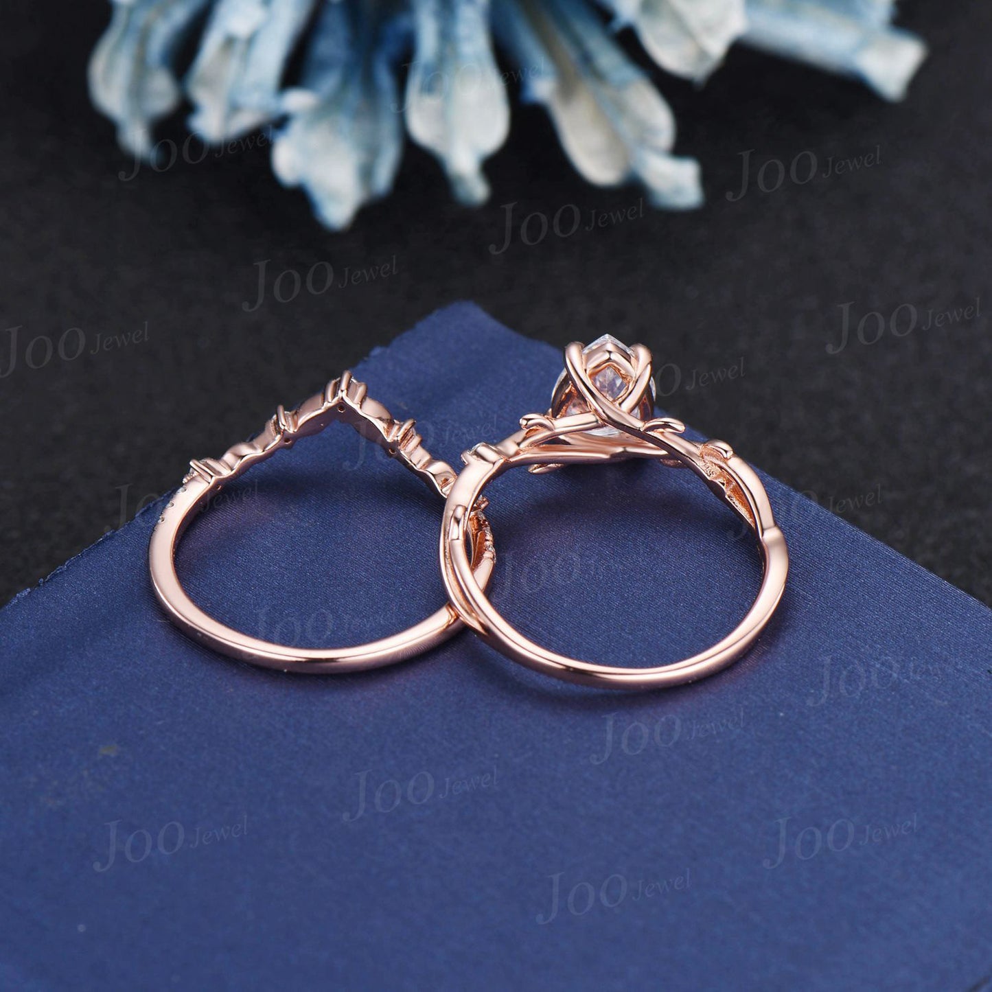 1.25ct Natural Moss Agate Moissanite Engagement Ring Set Vintage Rose Gold Nature Wedding Ring Twig Vine Pear Agate Stone Ring Unique Gifts
