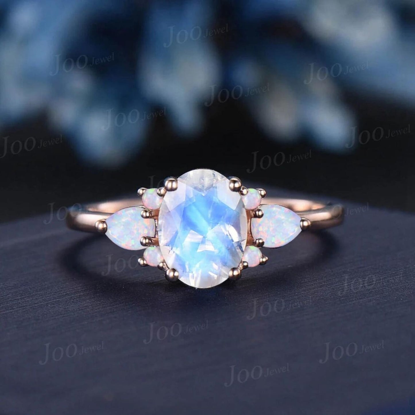 1.5ct Oval Natural Blue Moonstone Engagement Ring Vintage Color-Change Pear Alexandrite Wedding Ring June Birthstone Birthday/Promise Gifts