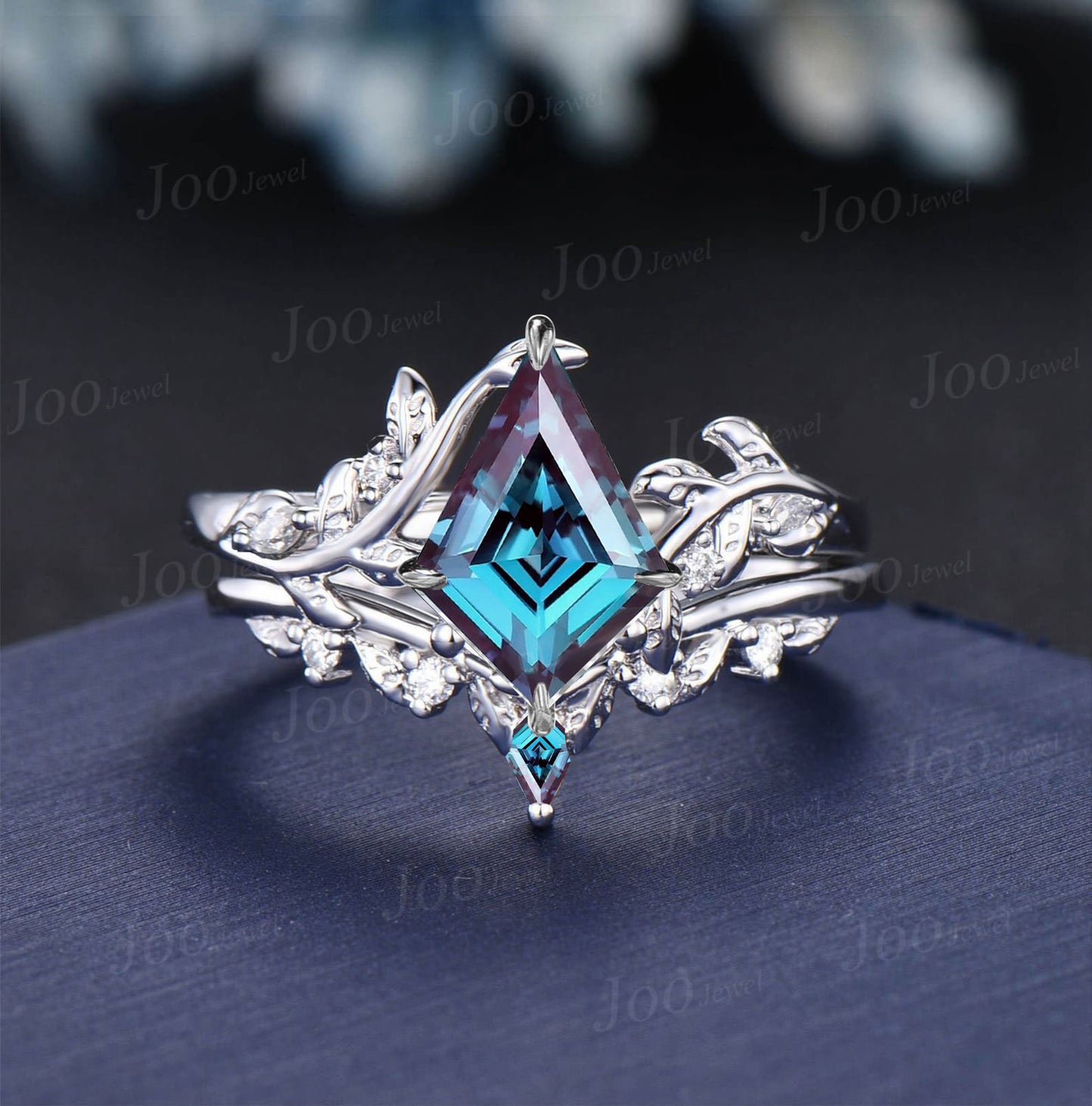 Unique 1ct Kite Bridal Set 10K Rose Gold Vintage Color-Change Alexandrite Diamond Engagement Ring Cluster Nature Leaf Wedding Ring For Women