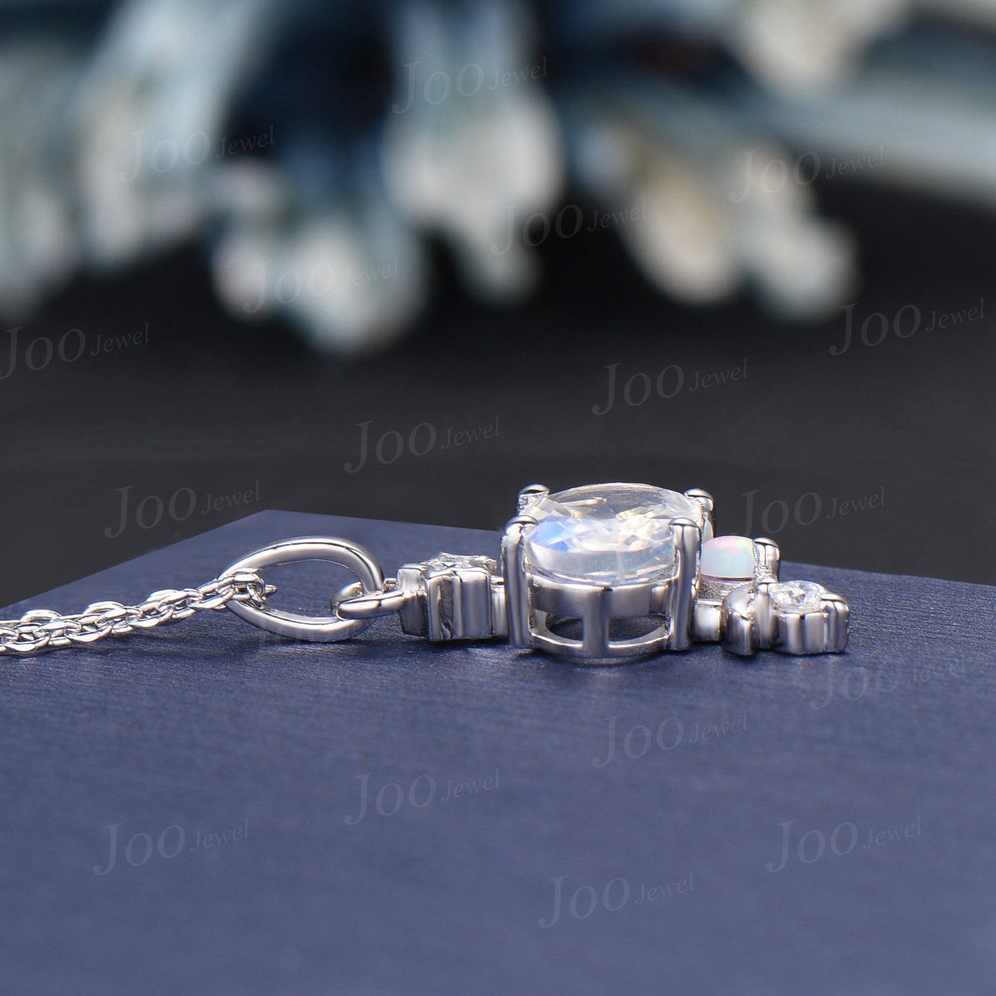 Unique Natural Oval Moonstone Bridal Pendant Silver/14K Real Rose Gold Personalized June Birthstone Wedding Necklace Moon Star Drop Necklace