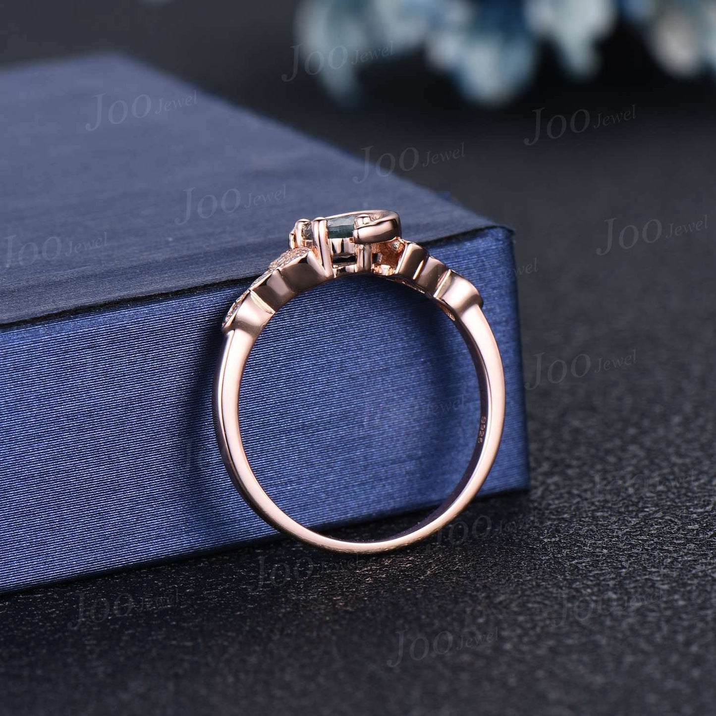 Round Cut Natural Moss Agate Diamond Crescent Moon Wedding Ring 14K Rose Gold Celtic Trinity Knot Irish Engagement Ring Unique Women Gifts
