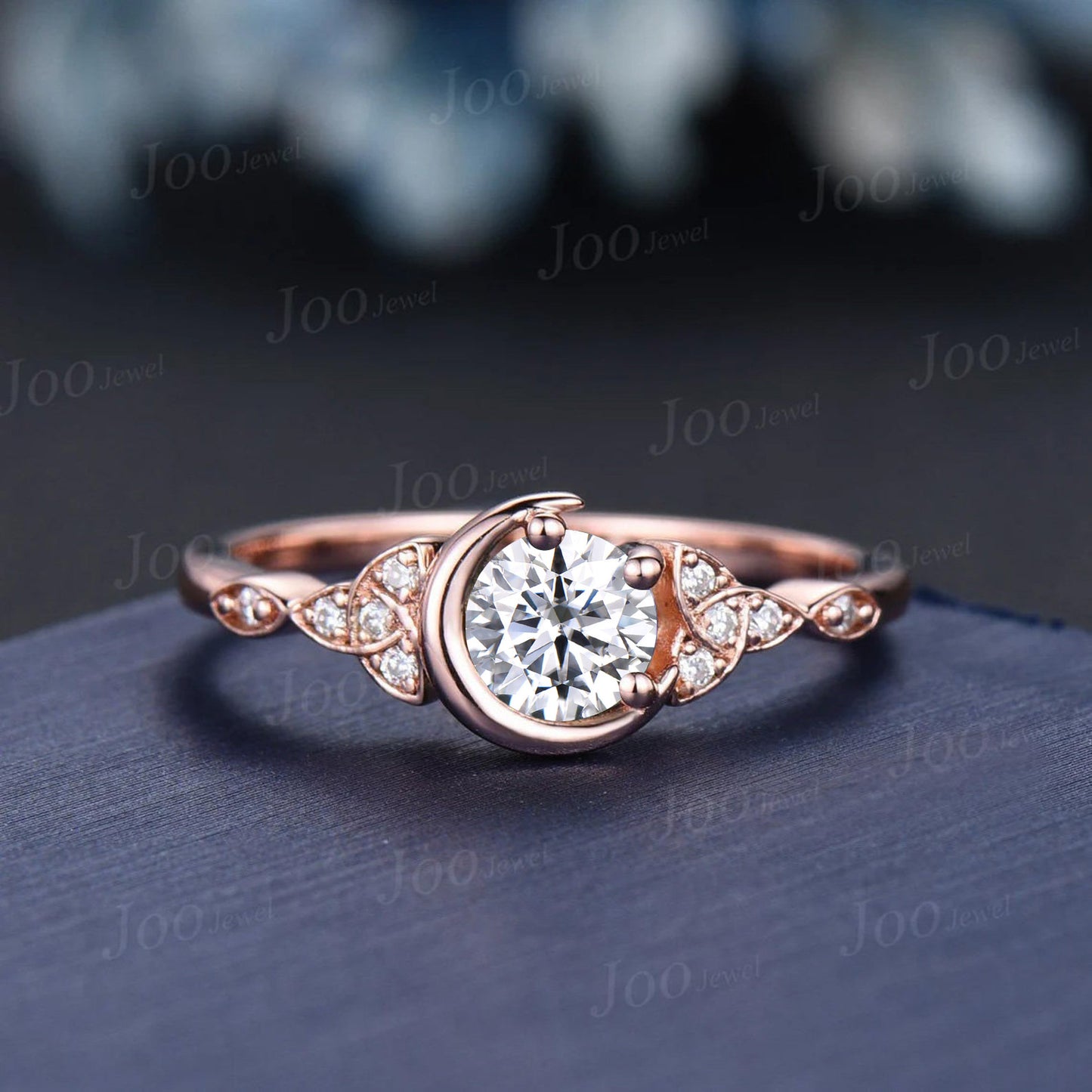 5mm Round Moissanite Celestial Moon Moissanite Celtic Bridal Set Trinity Knot Band 10K Rose Gold April Birthstone Birthday/Anniversary Gifts