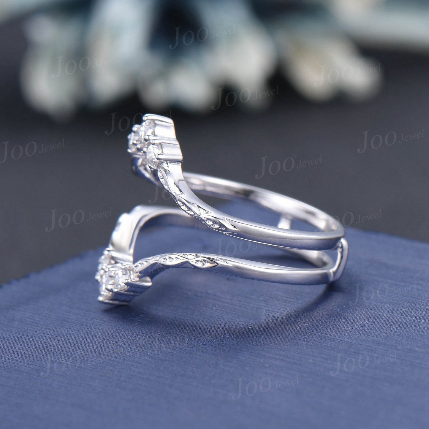 Double Curved Moissanite Wedding Band 14K Gold Enhancer Twig Vine Matching Nesting Band Bridal Wedding Jacket Promise Ring Anniversary Gifts