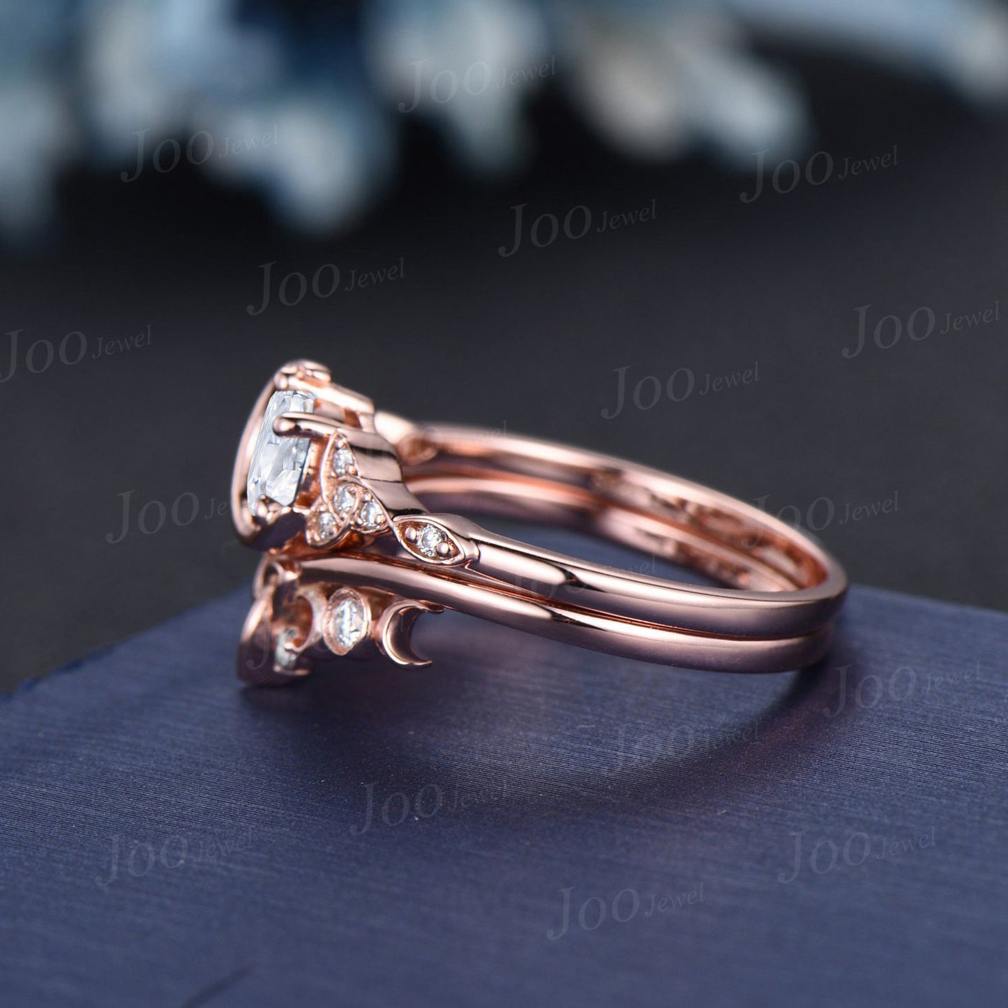 5mm Round Moissanite Celestial Moon Moissanite Celtic Bridal Set Trinity Knot Band 10K Rose Gold April Birthstone Birthday/Anniversary Gifts