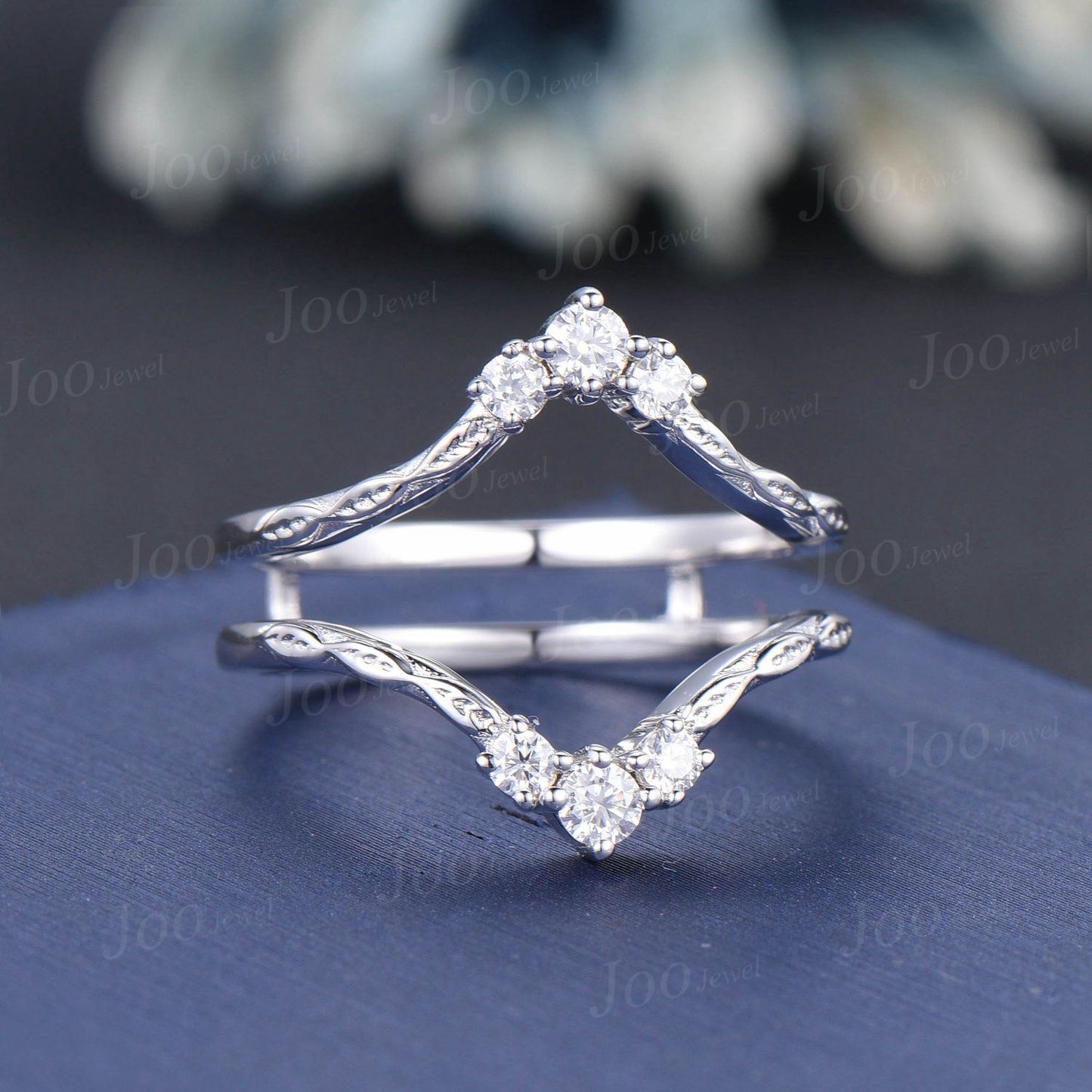 Double Curved Moissanite Wedding Band 14K Gold Enhancer Twig Vine Matching Nesting Band Bridal Wedding Jacket Promise Ring Anniversary Gifts