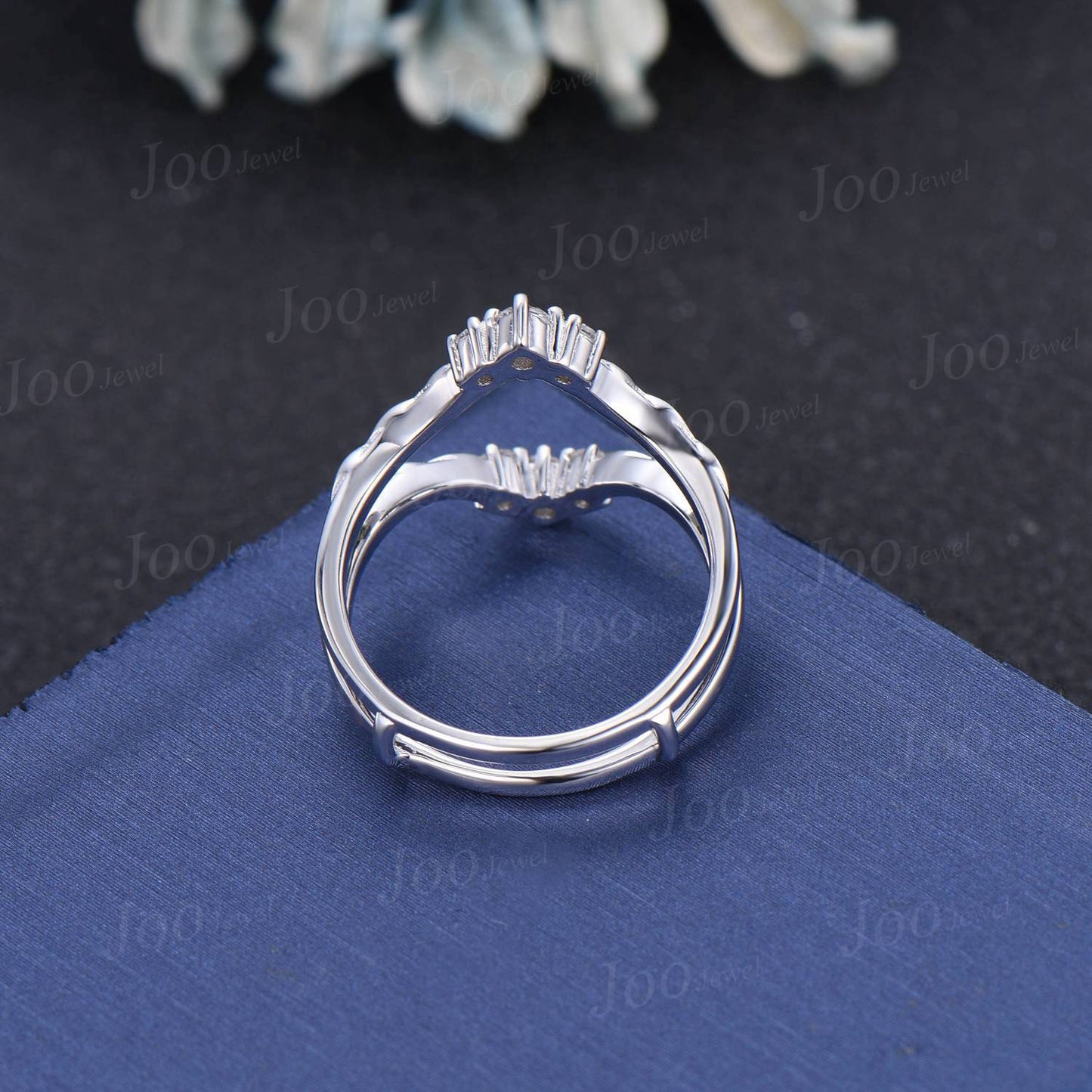 Double Curved Moissanite Wedding Band 14K Gold Enhancer Twig Vine Matching Nesting Band Bridal Wedding Jacket Promise Ring Anniversary Gifts