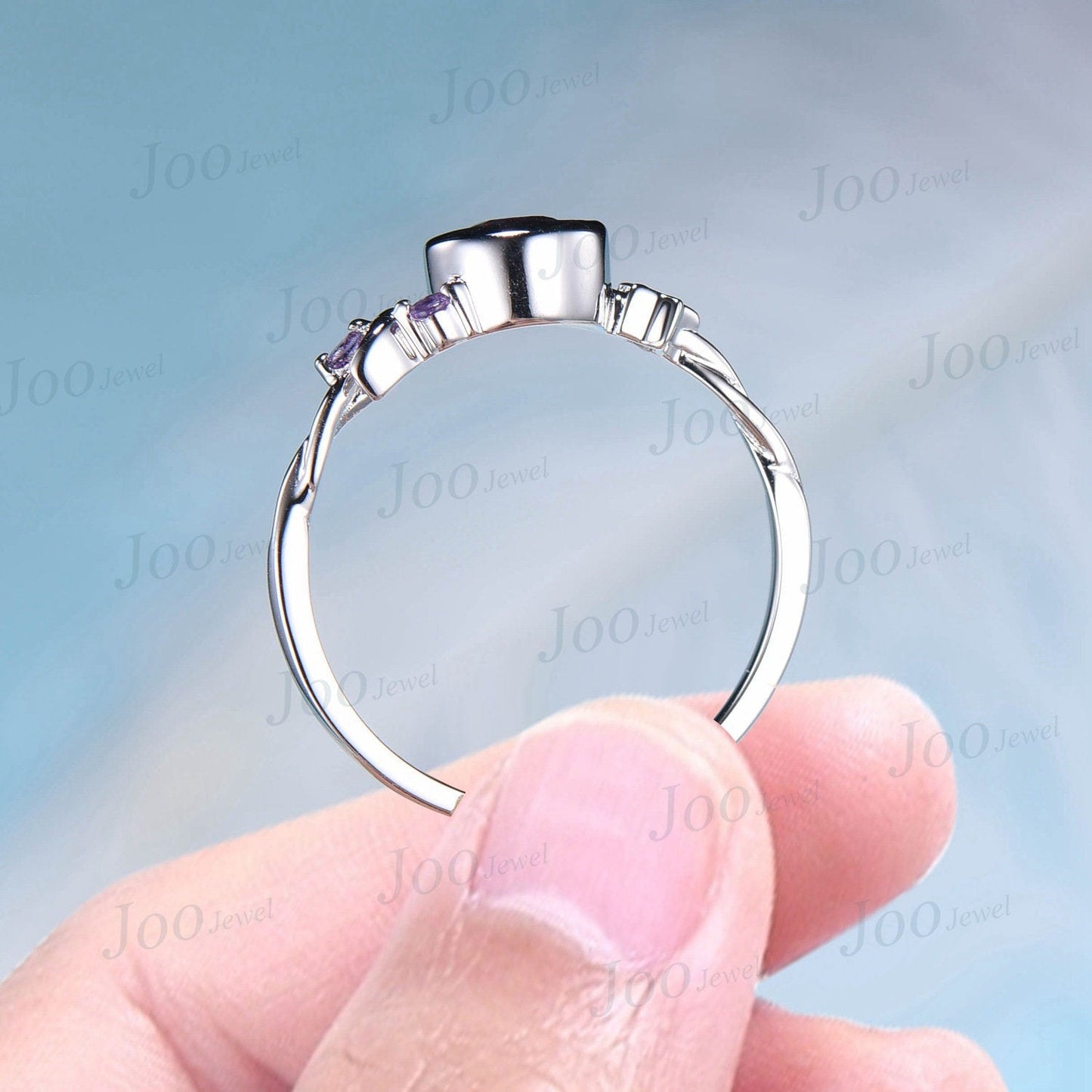 5mm Round Blue Sapphire Engagement Ring Twist Band Celestial Moon Wedding Ring Rose Gold/Sterling Silver September Birthstone Birthday Gifts