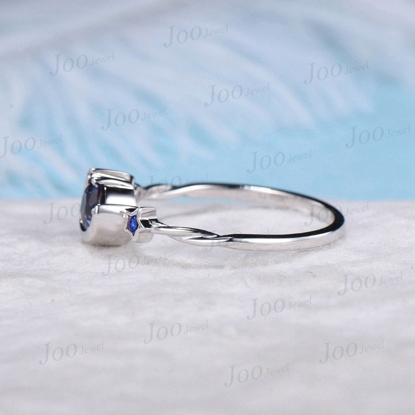 5mm Round Blue Sapphire Engagement Ring Twist Band Celestial Moon Wedding Ring Rose Gold/Sterling Silver September Birthstone Birthday Gifts